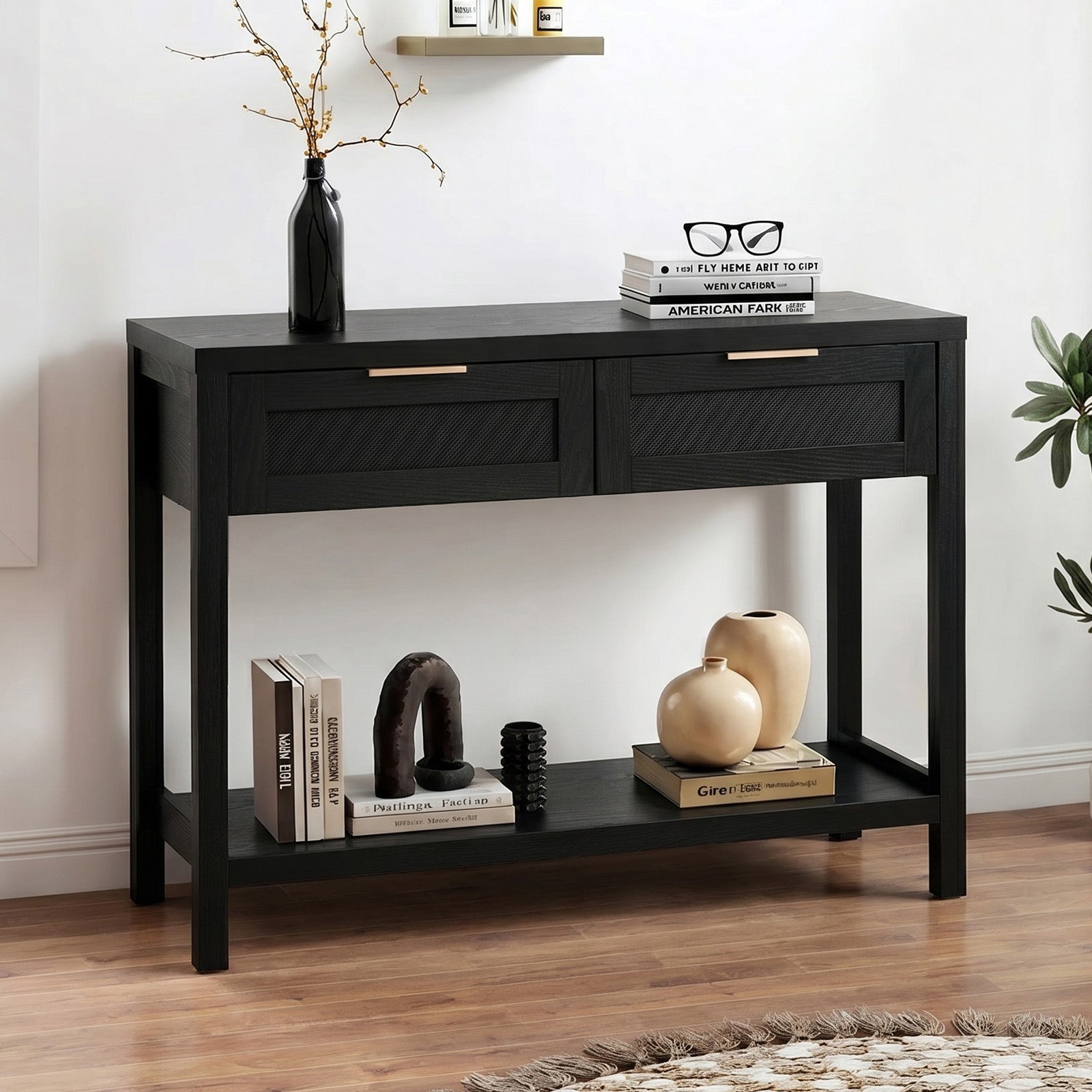 Oikiture Console Table 2 Drawers Entry Table Hallway Display Shelf Black