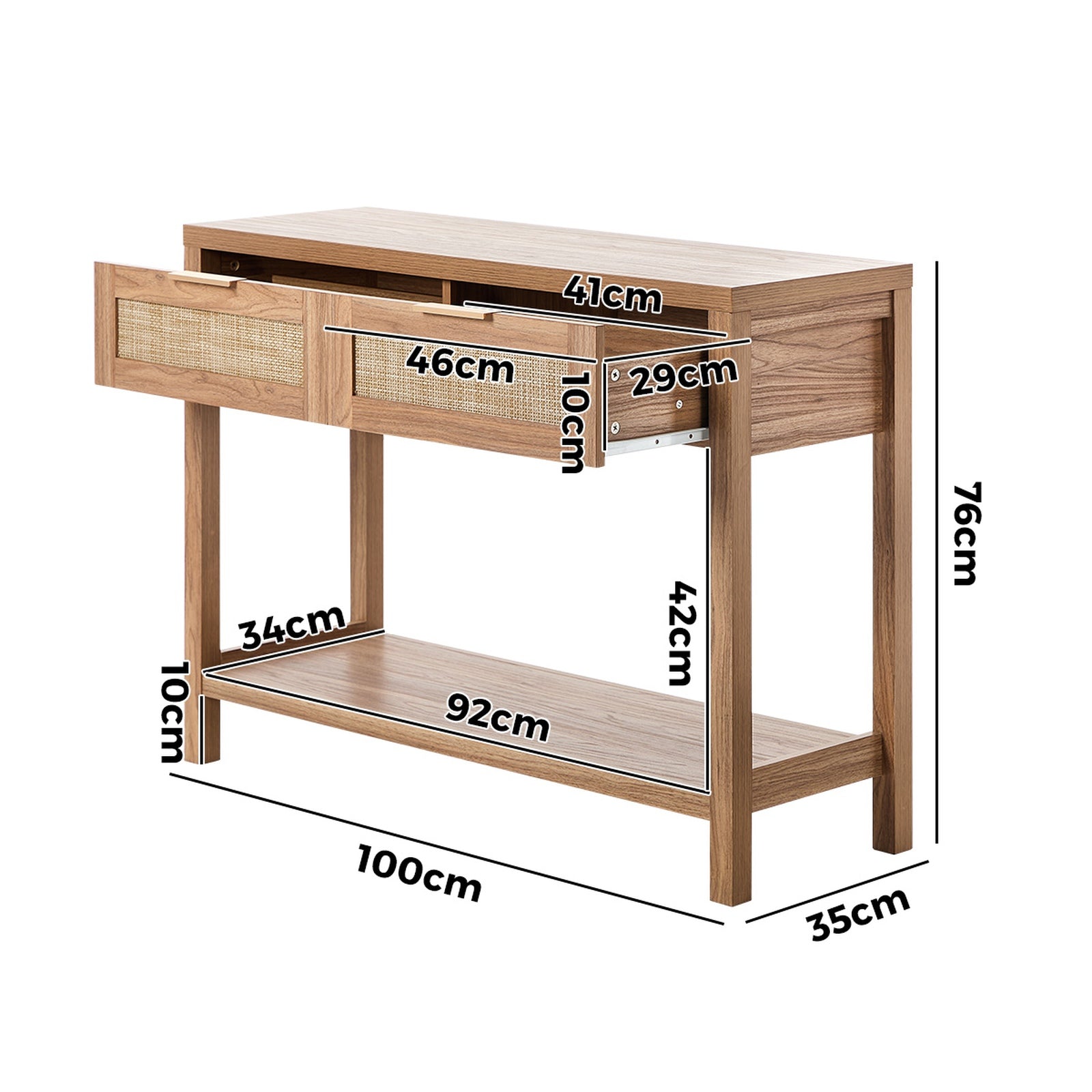 Oikiture Console Table 2 Drawers Entry Table Hallway Display Shelf Natural - Sunyee