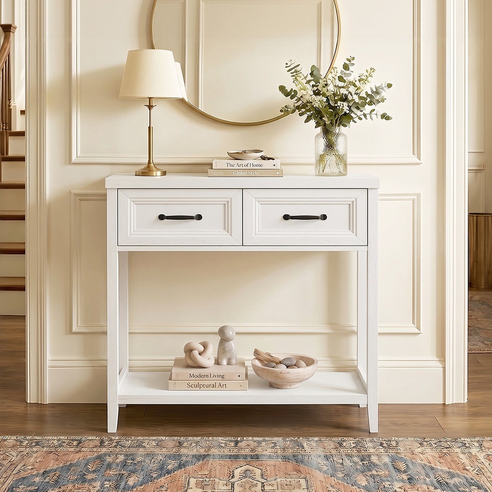 Oikiture Console Table 2 Drawers Hallway Entryway Storage Display Shelf White