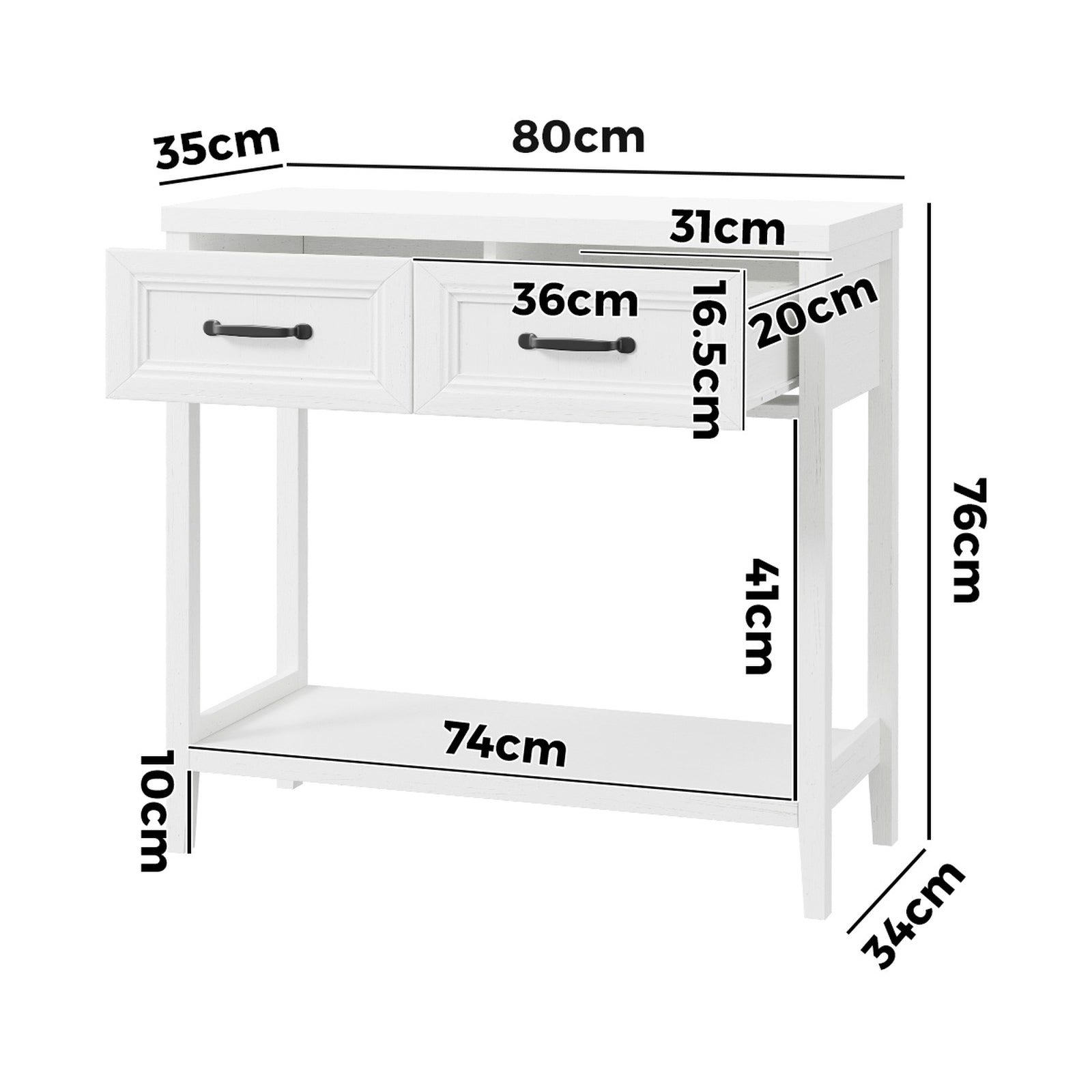 Oikiture Console Table 2 Drawers Hallway Entryway Storage Display Shelf White