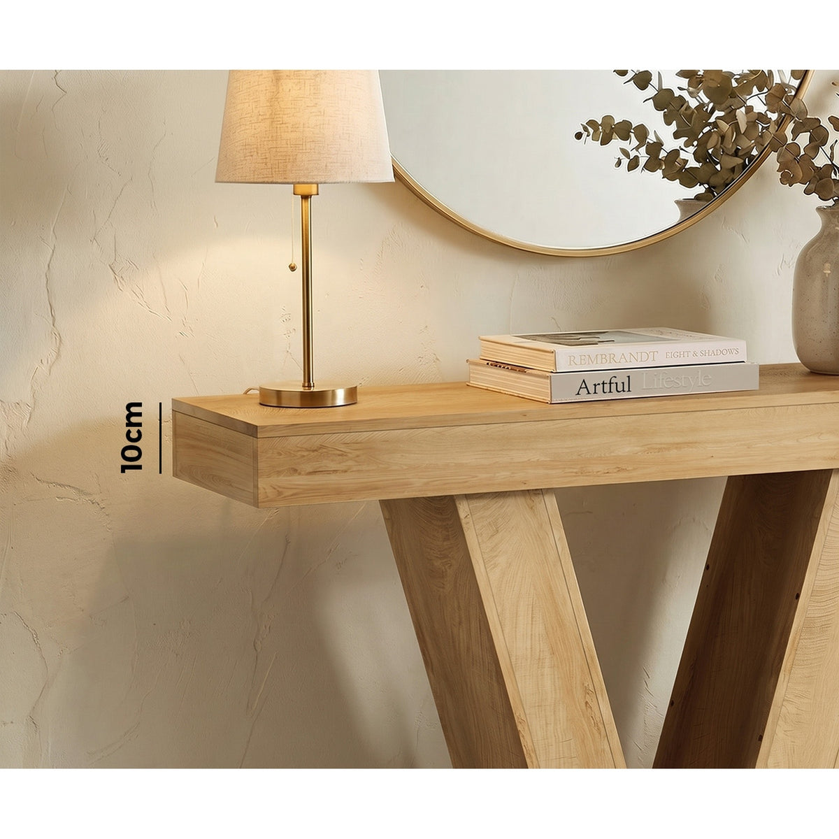 Oikiture Modern Console Table Narrow Sofa Table V-Shape Storage Natural