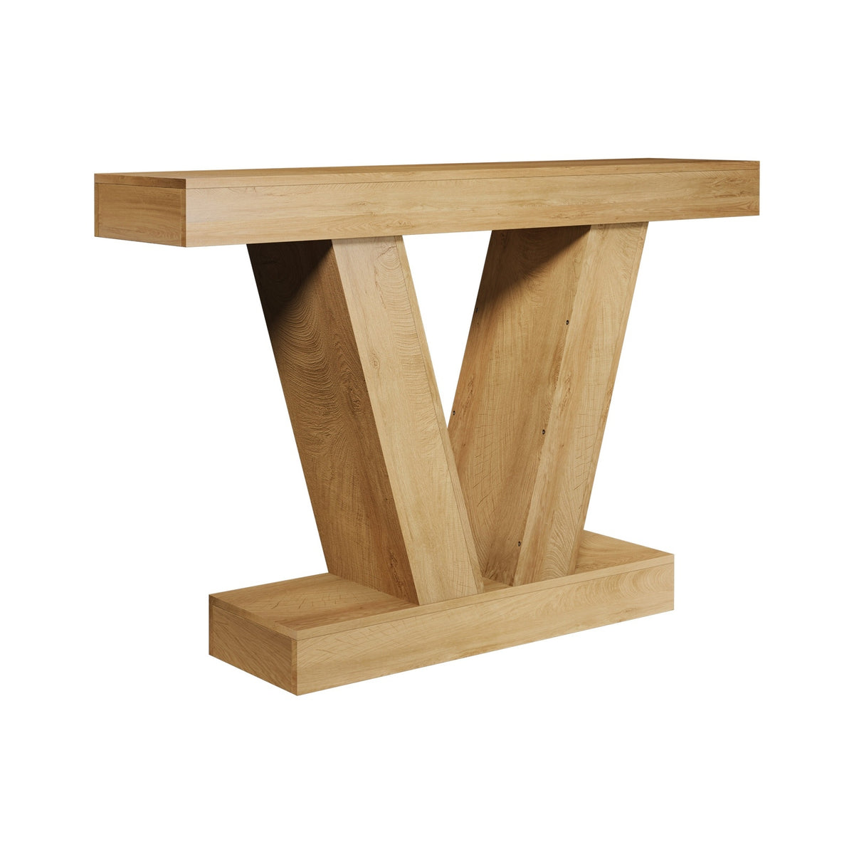 Oikiture Modern Console Table Narrow Sofa Table V-Shape Storage Natural