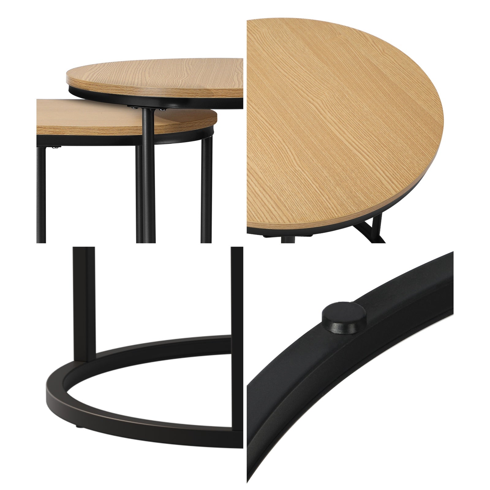 Oikiture Set of 2 Coffee Table Nesting Round Oval Side End Tables Natural - Sunyee