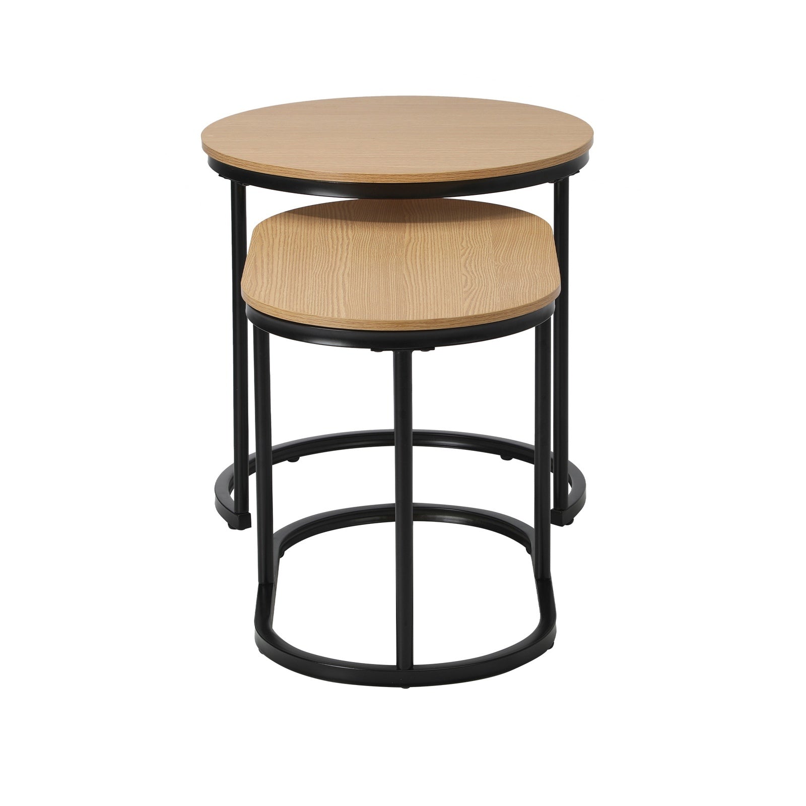 Oikiture Set of 2 Coffee Table Nesting Round Oval Side End Tables Natural - Sunyee