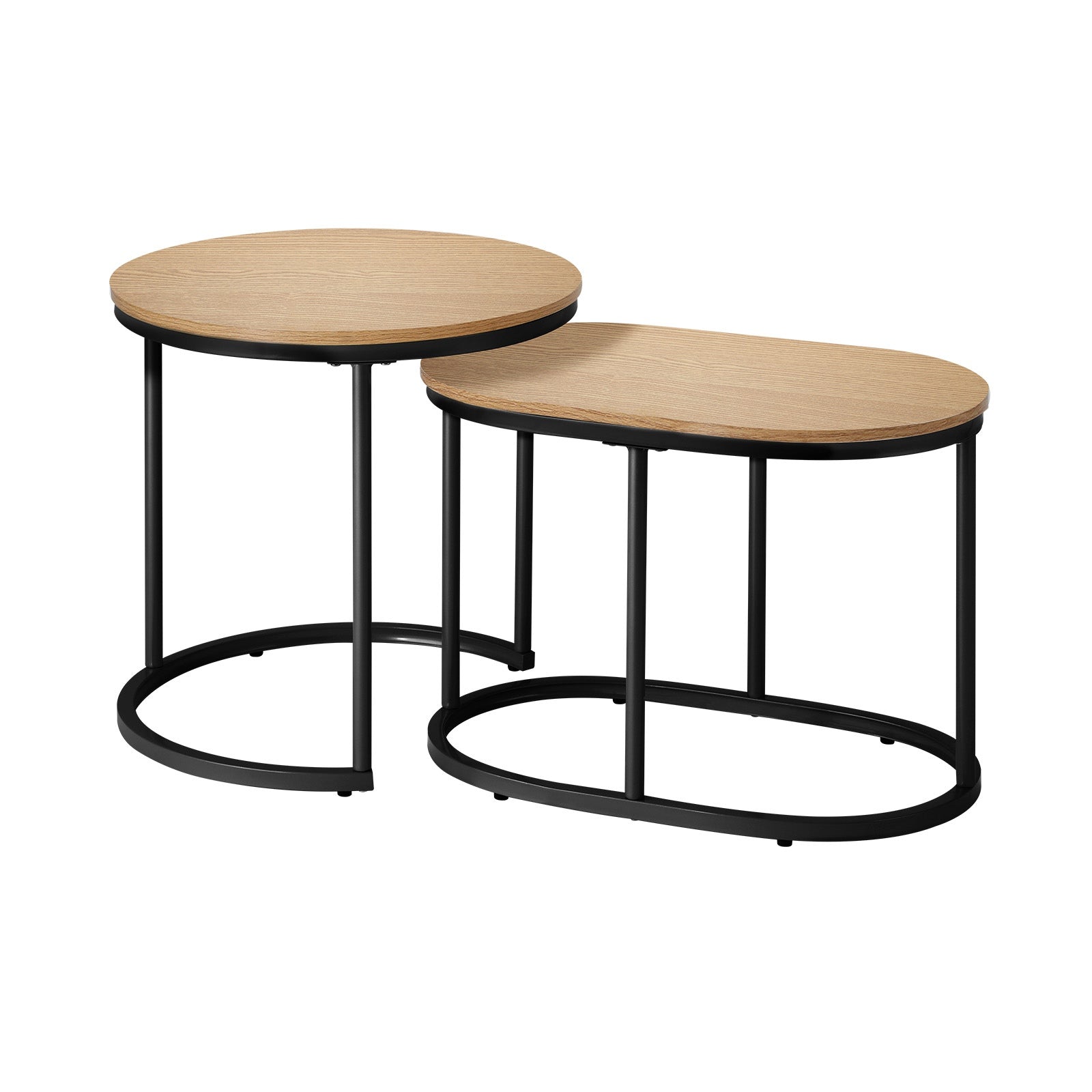 Oikiture Set of 2 Coffee Table Nesting Round Oval Side End Tables Natural - Sunyee