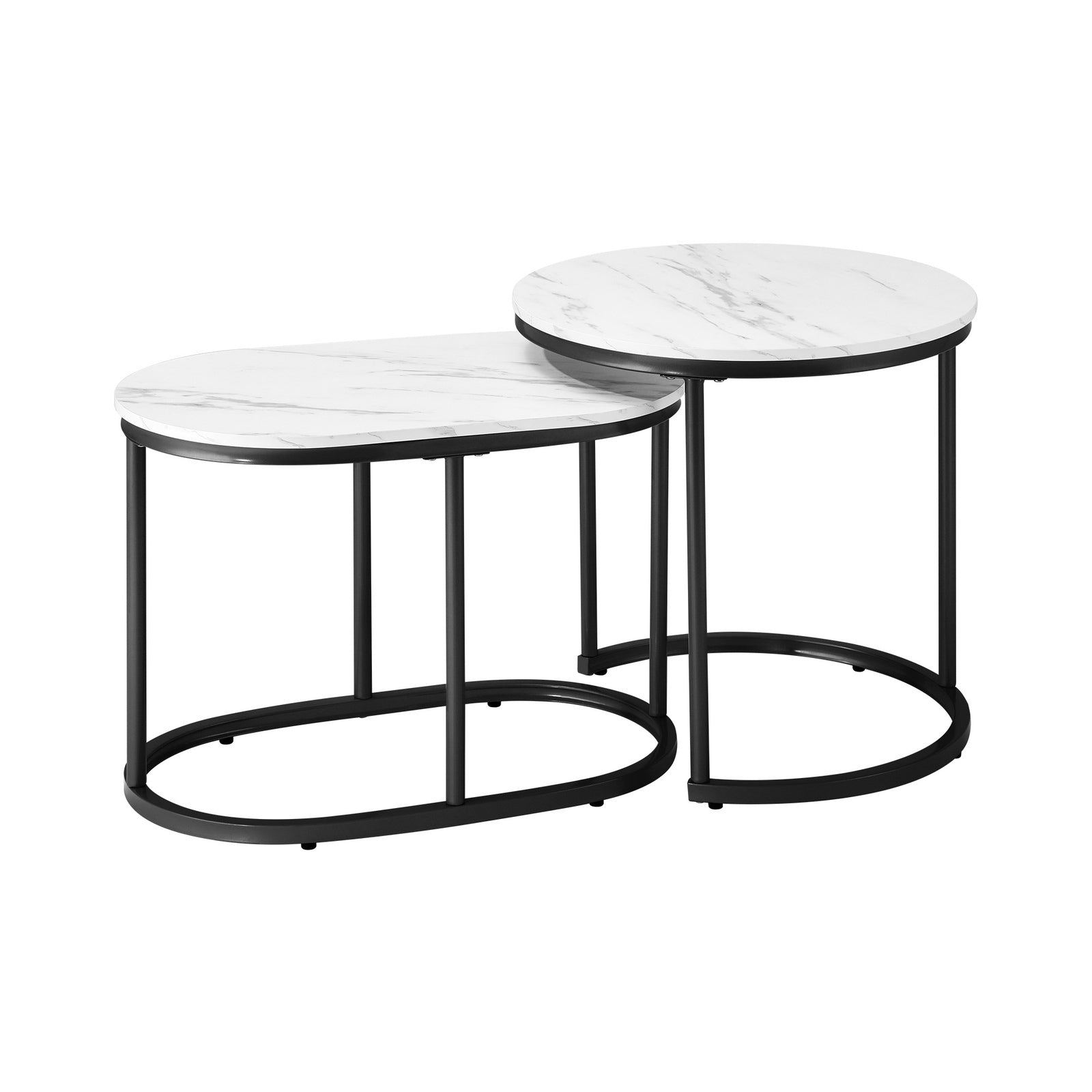 Oikiture Set of 2 Coffee Table Round Oval Marble-like Nesting Side Tables Black - Sunyee