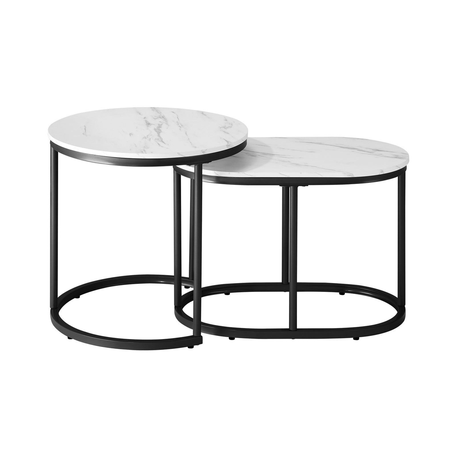 Oikiture Set of 2 Coffee Table Round Oval Marble-like Nesting Side Tables Black - Sunyee