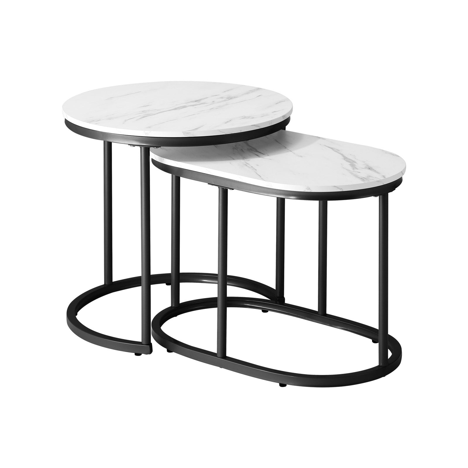 Oikiture Set of 2 Coffee Table Round Oval Marble-like Nesting Side Tables Black - Sunyee