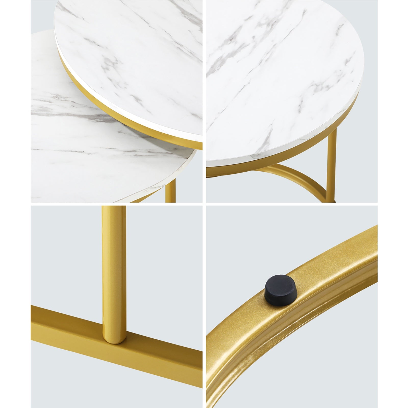 Oikiture Set of 2 Coffee Table Round Oval Marble-like Nesting Side Tables Gold - Sunyee