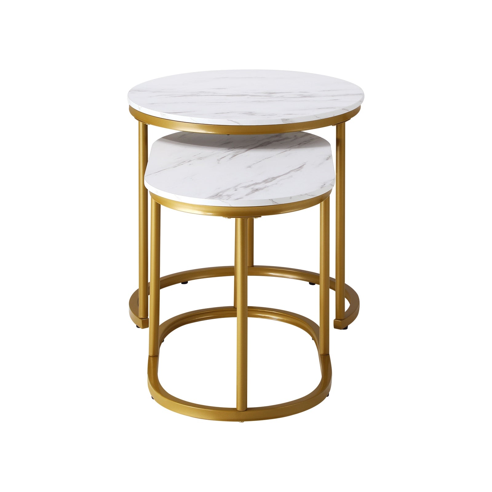 Oikiture Set of 2 Coffee Table Round Oval Marble-like Nesting Side Tables Gold - Sunyee