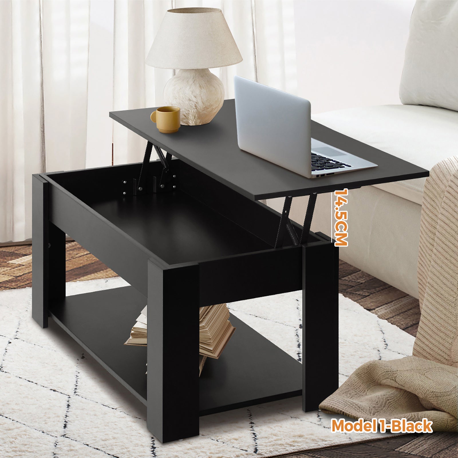 Oikiture Coffee Table Lift Up Top Modern Table Hidden Book Storage Shelf Display - Sunyee