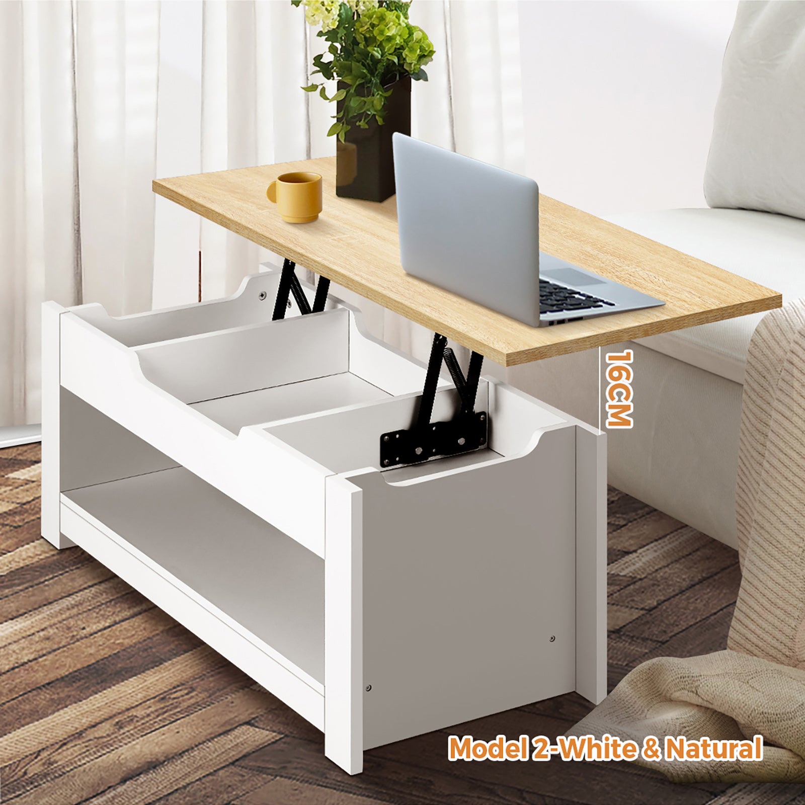 Oikiture Coffee Table Lift Up Top Modern Table Hidden Book Storage Shelf Display - Sunyee