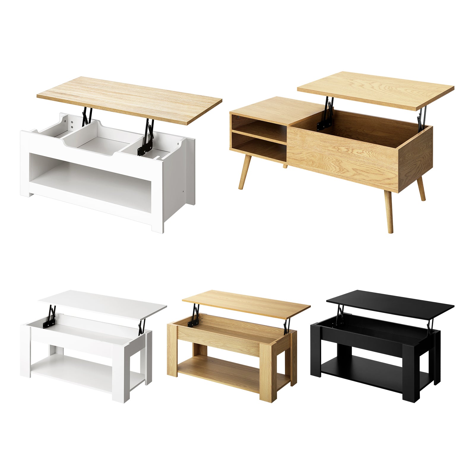 Oikiture Coffee Table Lift Up Top Modern Table Hidden Book Storage Shelf Display - Sunyee