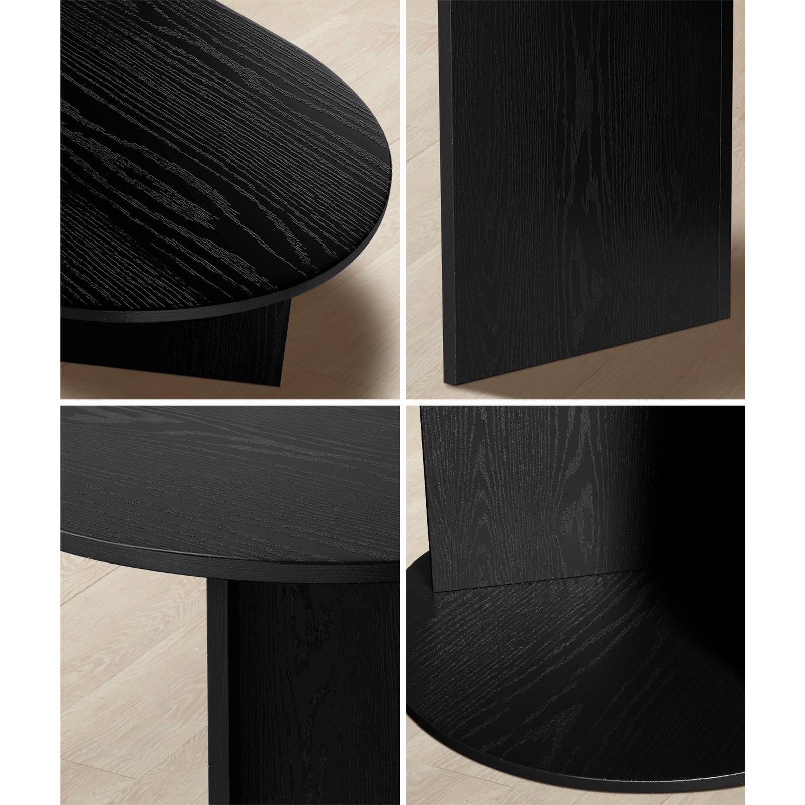 Oikiture Coffee Table Sofa End Table Oval Side Cafe Desk Timber Black