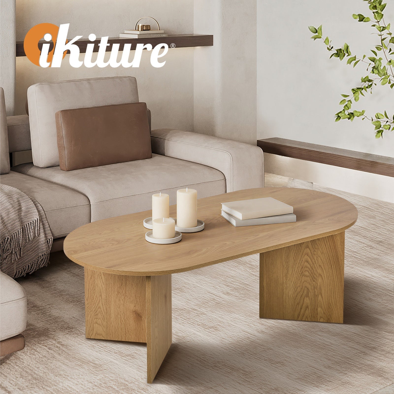 Oikiture Coffee Table Sofa End Table Oval Side Cafe Desk Timber Walnut - Sunyee