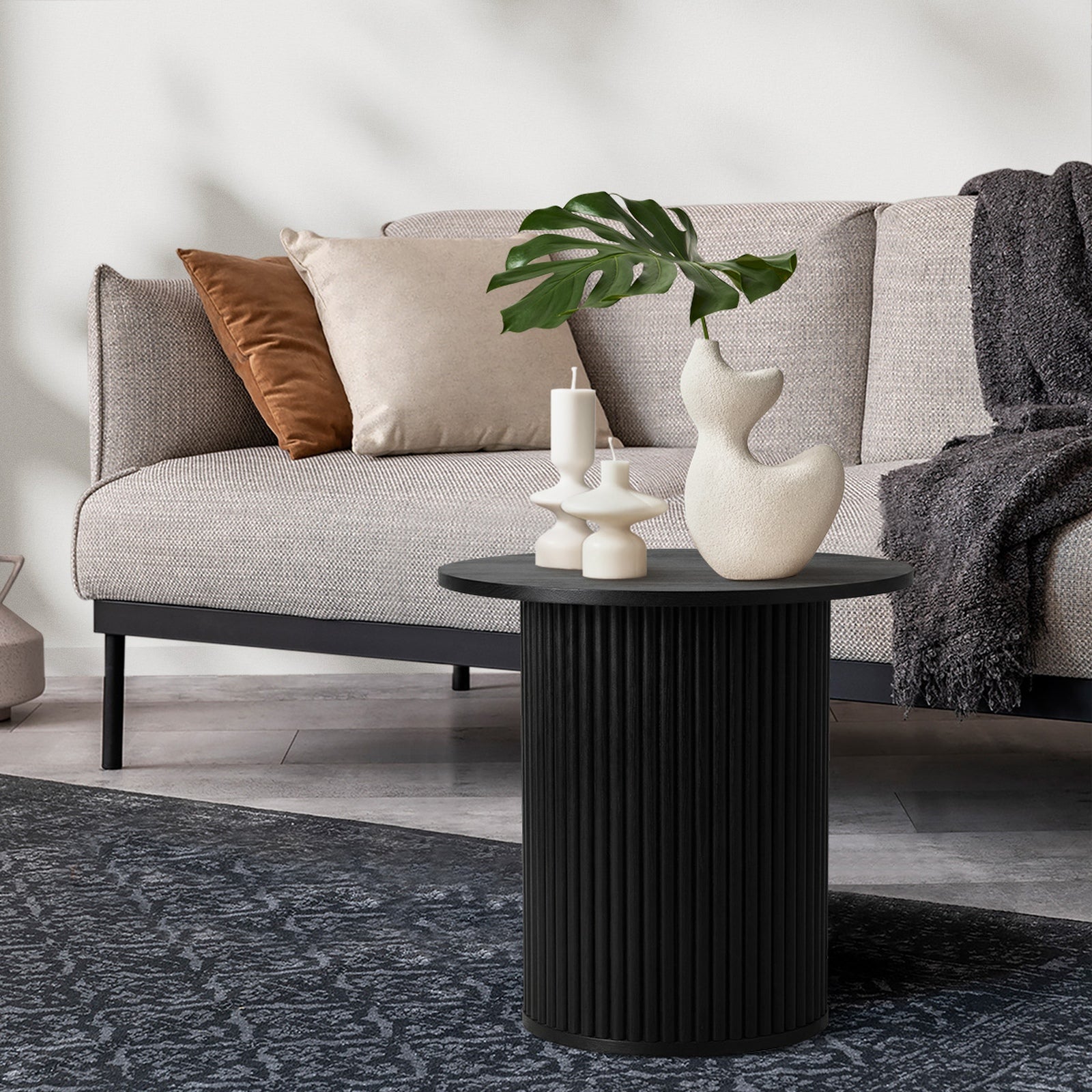 Oikiture Coffee Table Side End Tables Sofa Desk Bedside Round Wood Black - Sunyee