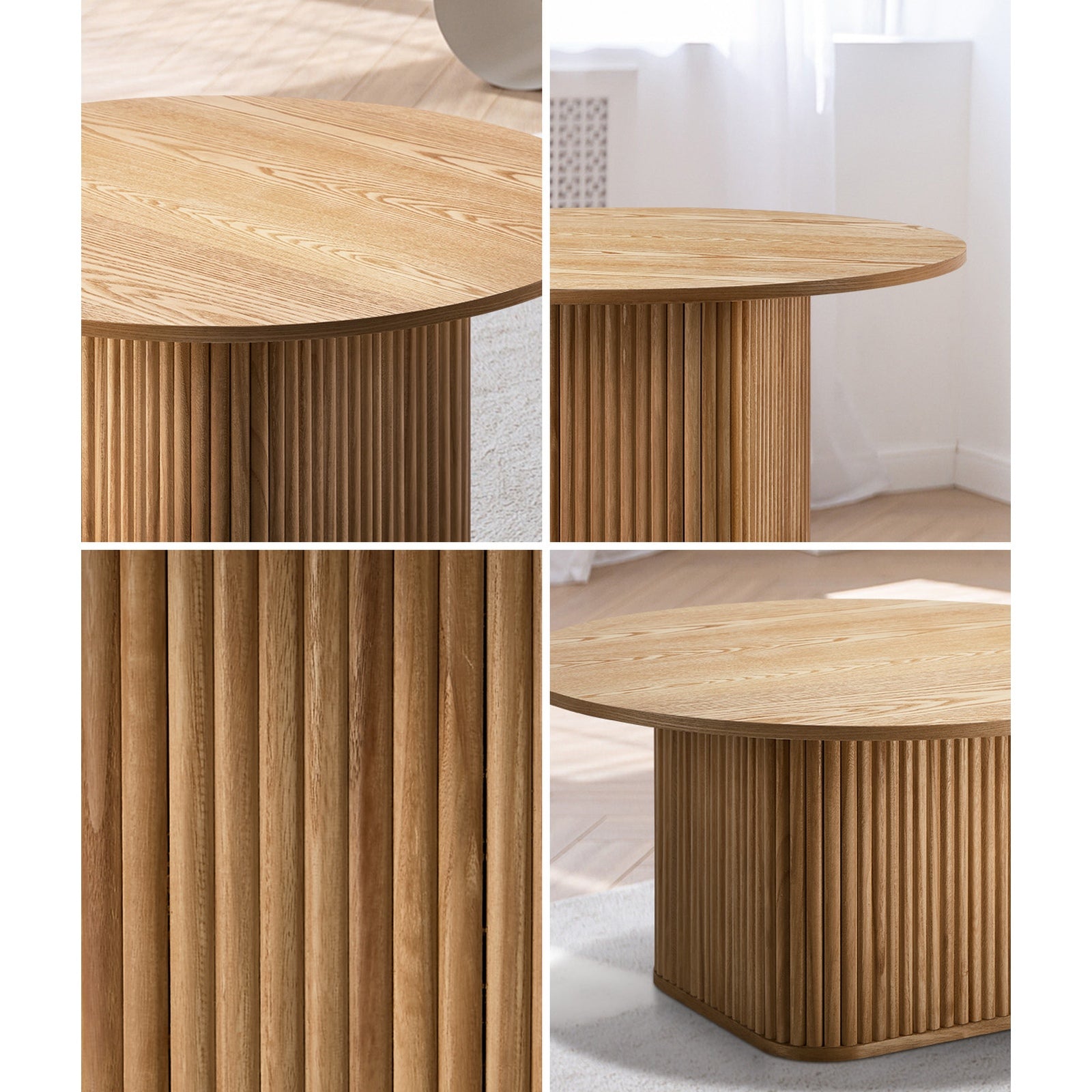Oikiture Coffee Table Side End Tables Sofa Desk Round Wooden Furniture Natural - Sunyee