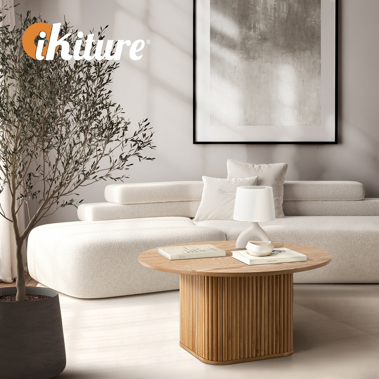 Oikiture Coffee Table Side End Tables Sofa Desk Round Wooden Furniture Natural - Sunyee