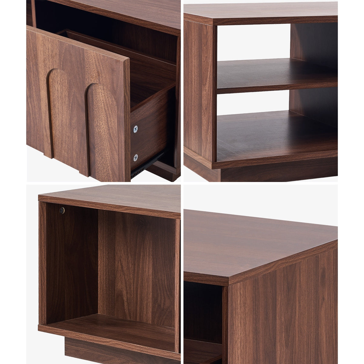 Oikiture Coffee Table 88cm Central Table Storage Drawer 2 Open Shelves Walnut