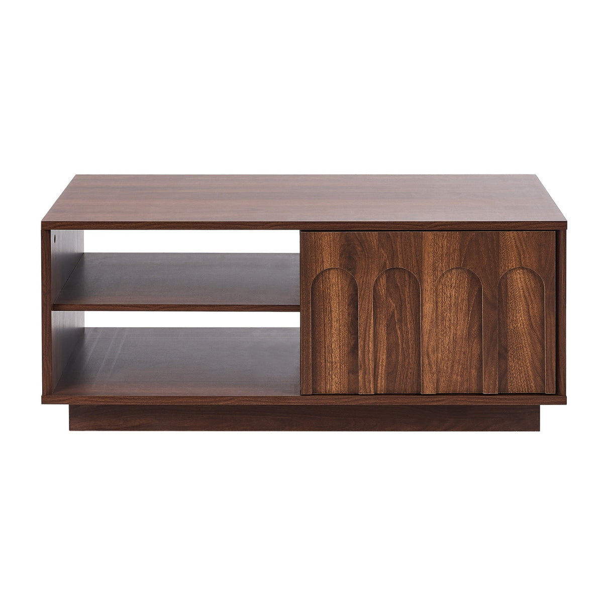 Oikiture Coffee Table 88cm Central Table Storage Drawer 2 Open Shelves Walnut
