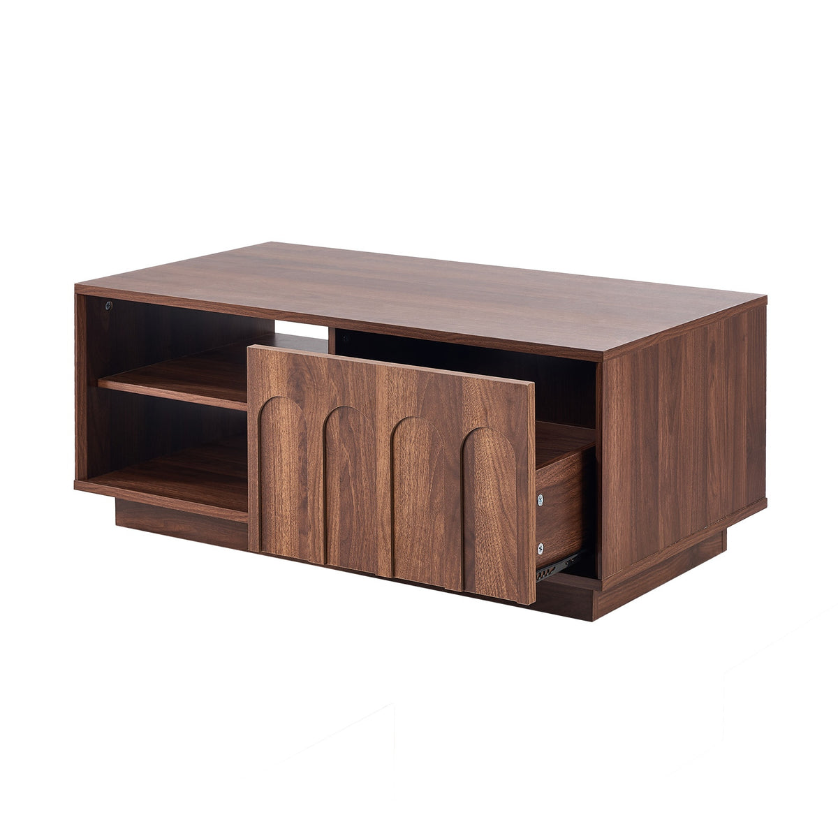 Oikiture Coffee Table 88cm Central Table Storage Drawer 2 Open Shelves Walnut