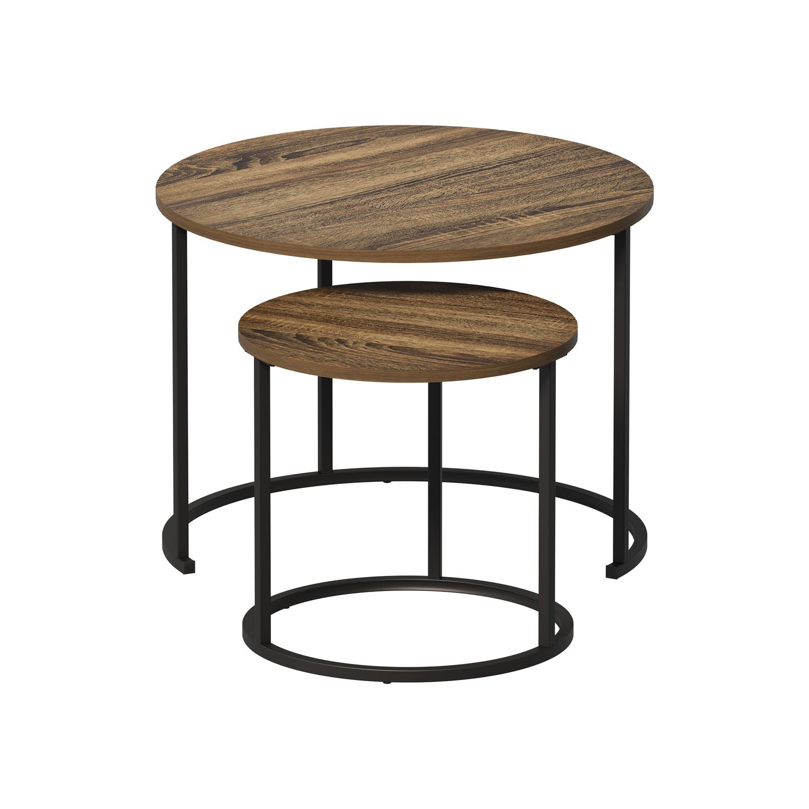 Oikiture Set of 2 Nesting Coffee Table Round Side End Tables Walnut and Black