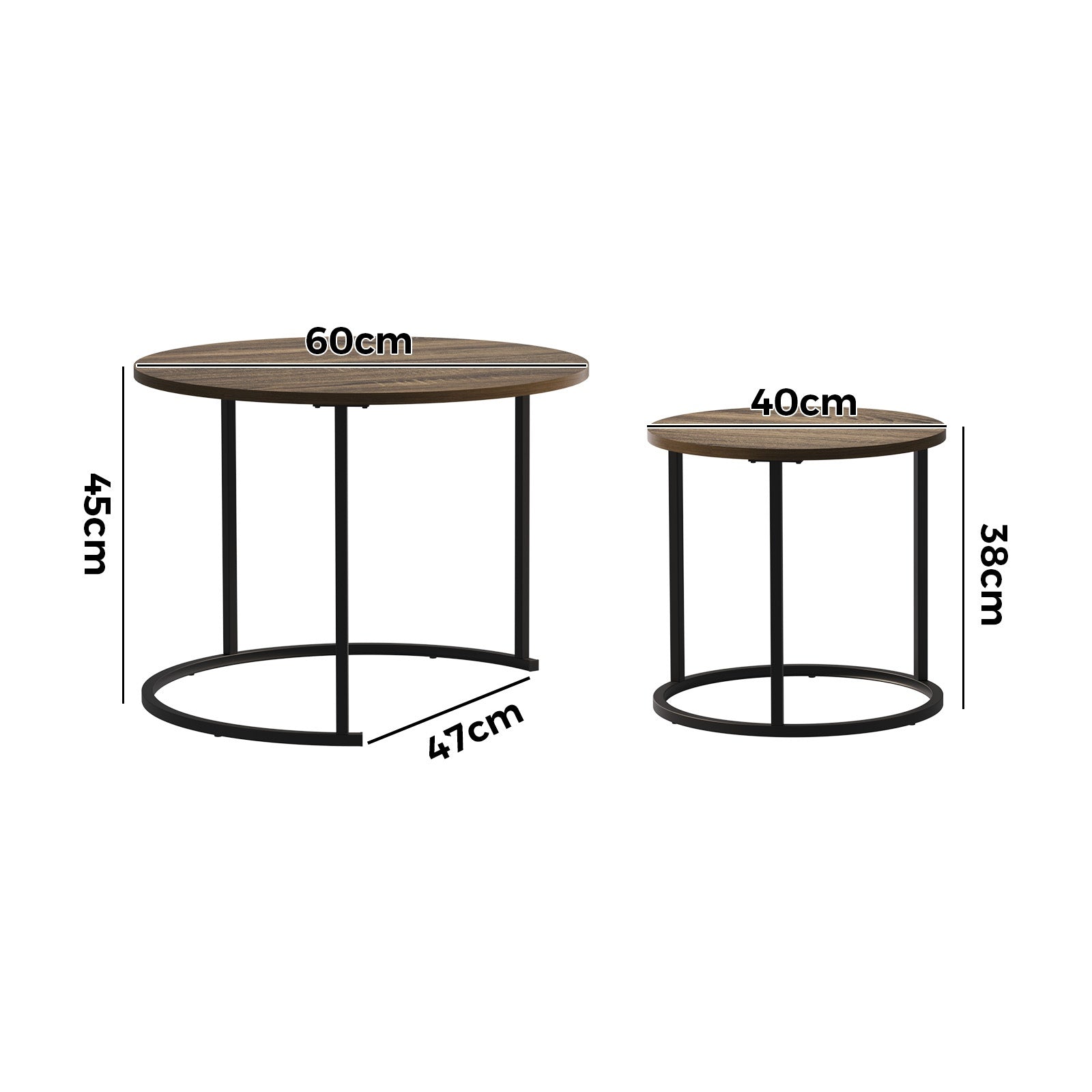 Oikiture Set of 2 Nesting Coffee Table Round Side End Tables Walnut and Black