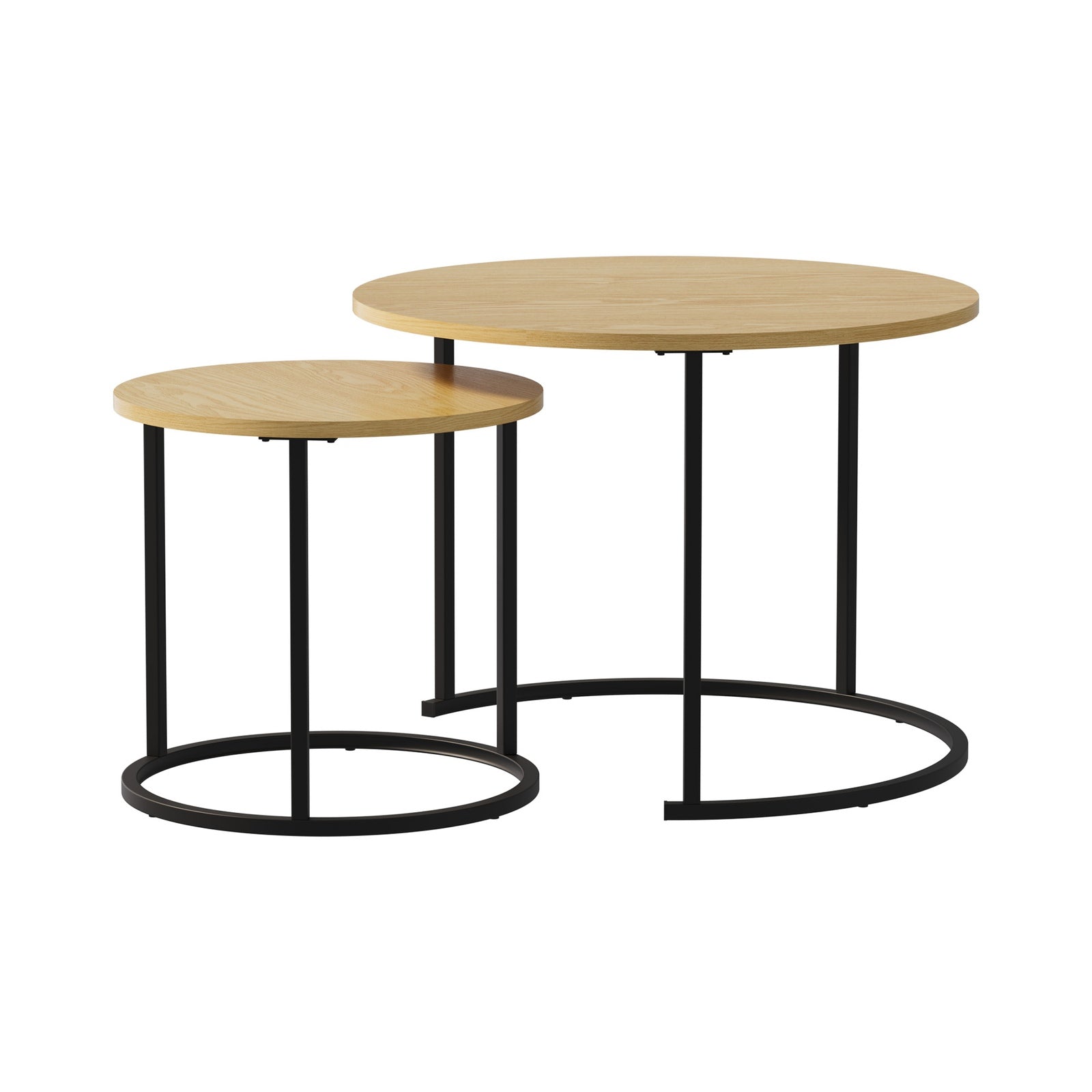 Oikiture Set of 2 Nesting Coffee Table Round Side End Tables Furniture