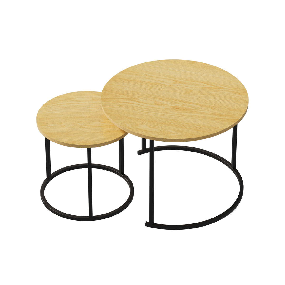 Oikiture Set of 2 Nesting Coffee Table Round Side End Tables Natural and black