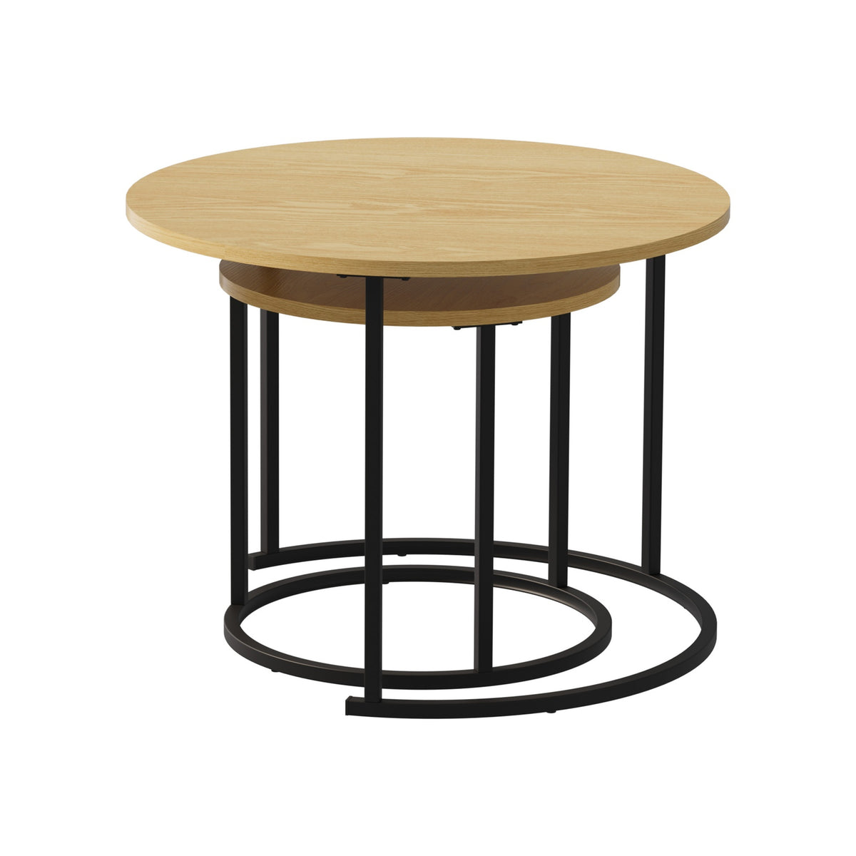 Oikiture Set of 2 Nesting Coffee Table Round Side End Tables Natural and black