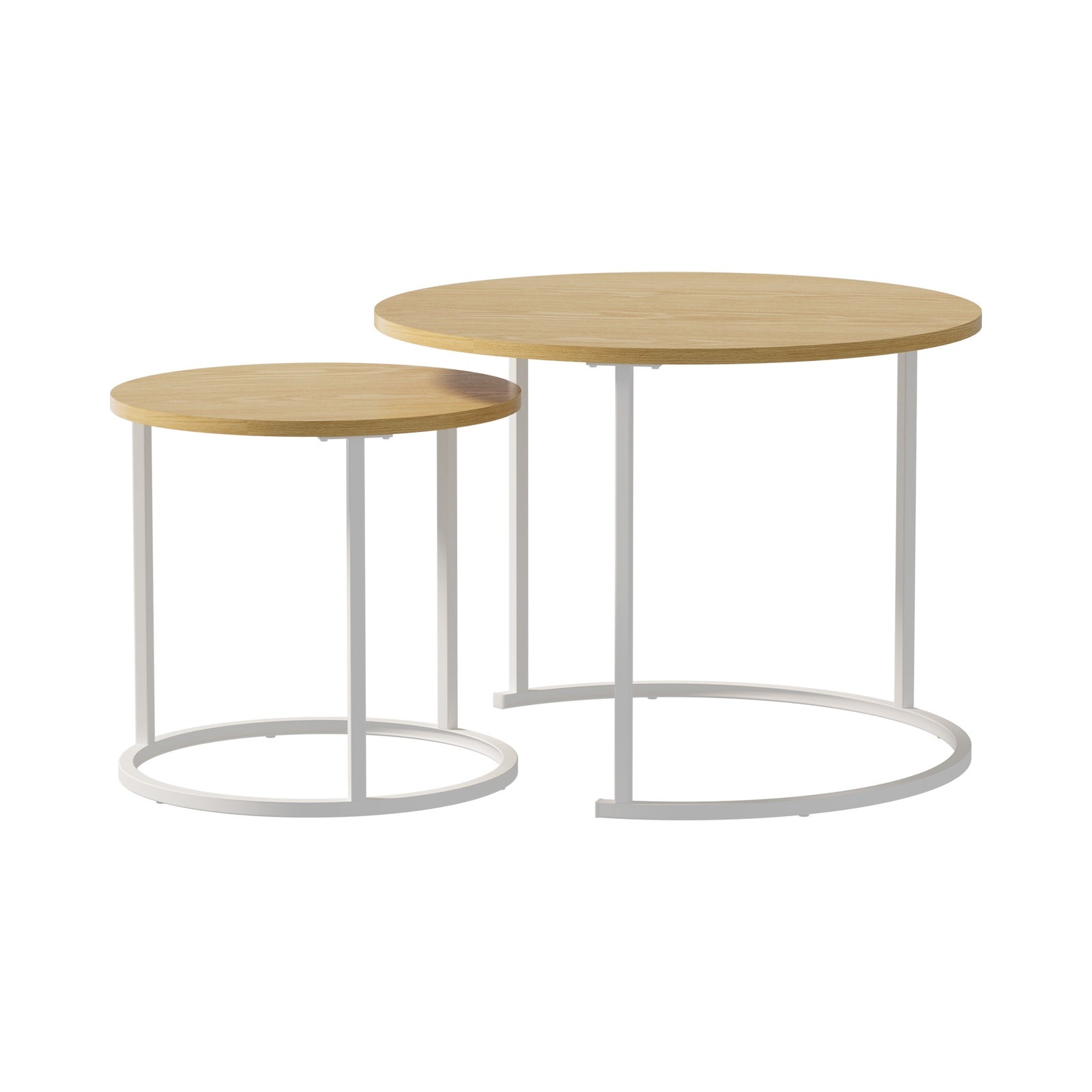 Oikiture Set of 2 Nesting Coffee Table Round Side End Tables Natural and White