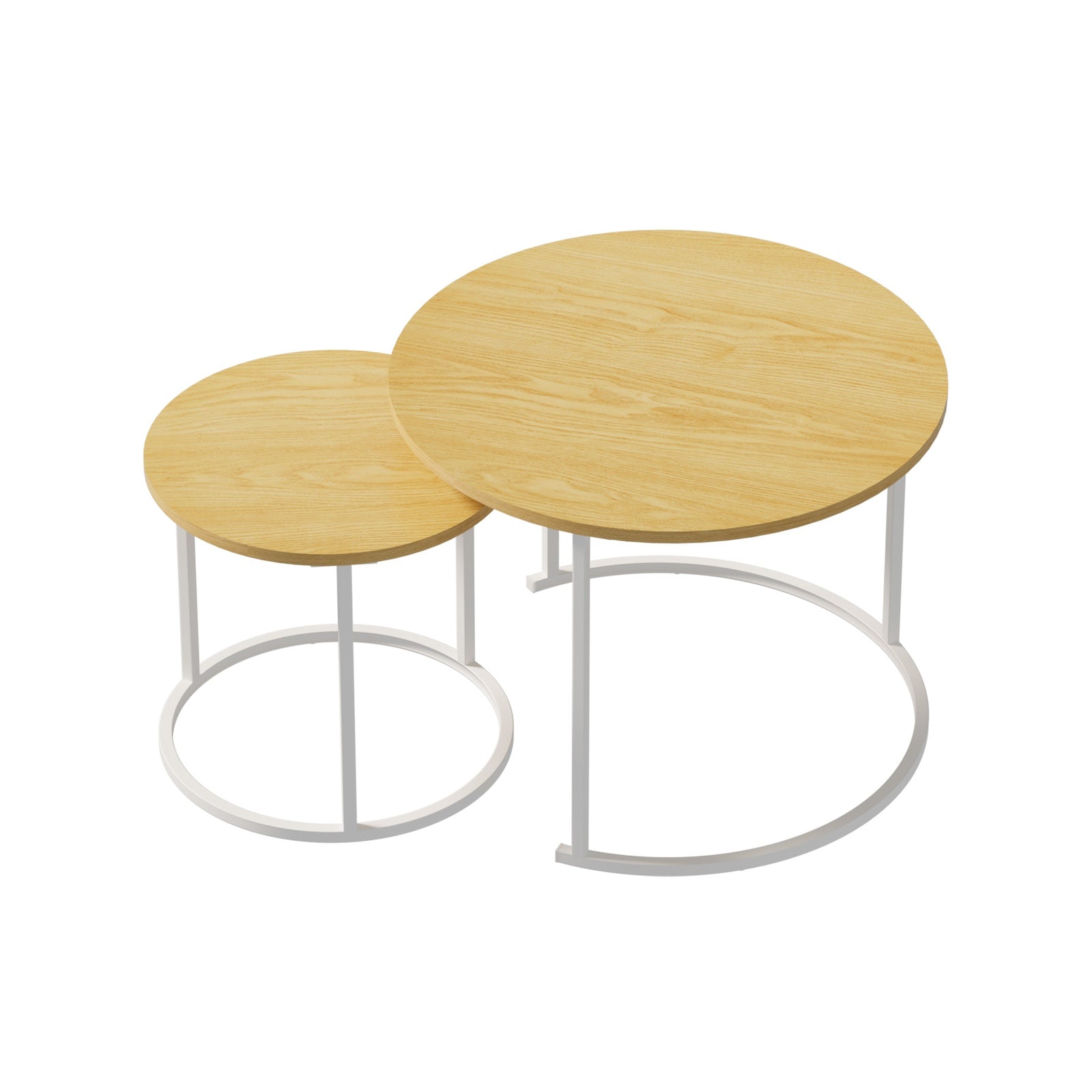 Oikiture Set of 2 Nesting Coffee Table Round Side End Tables Natural and White