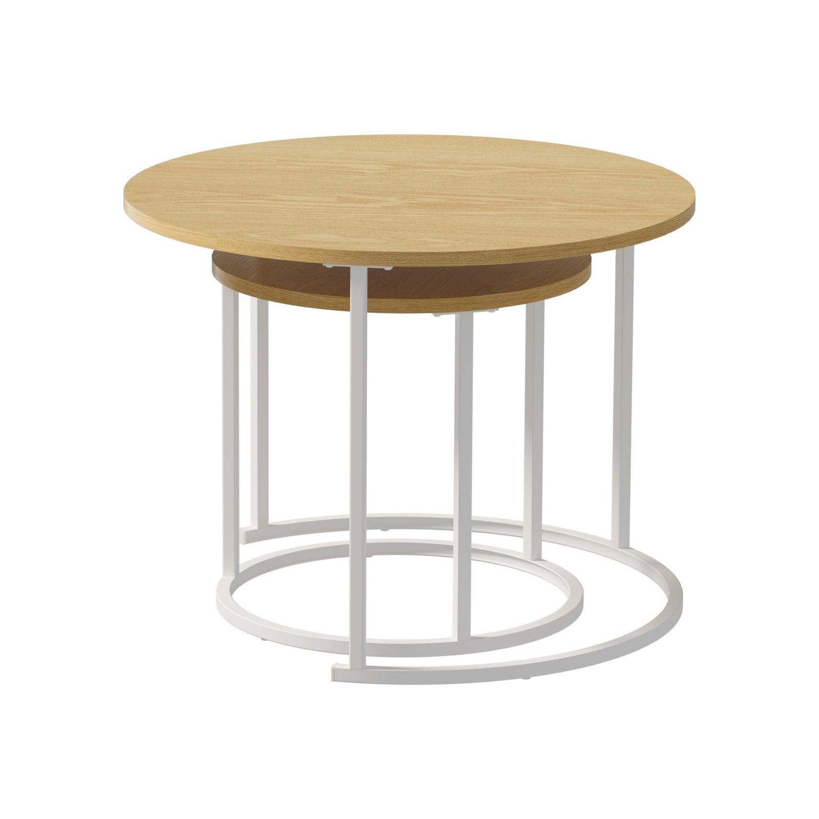 Oikiture Set of 2 Nesting Coffee Table Round Side End Tables Natural and White