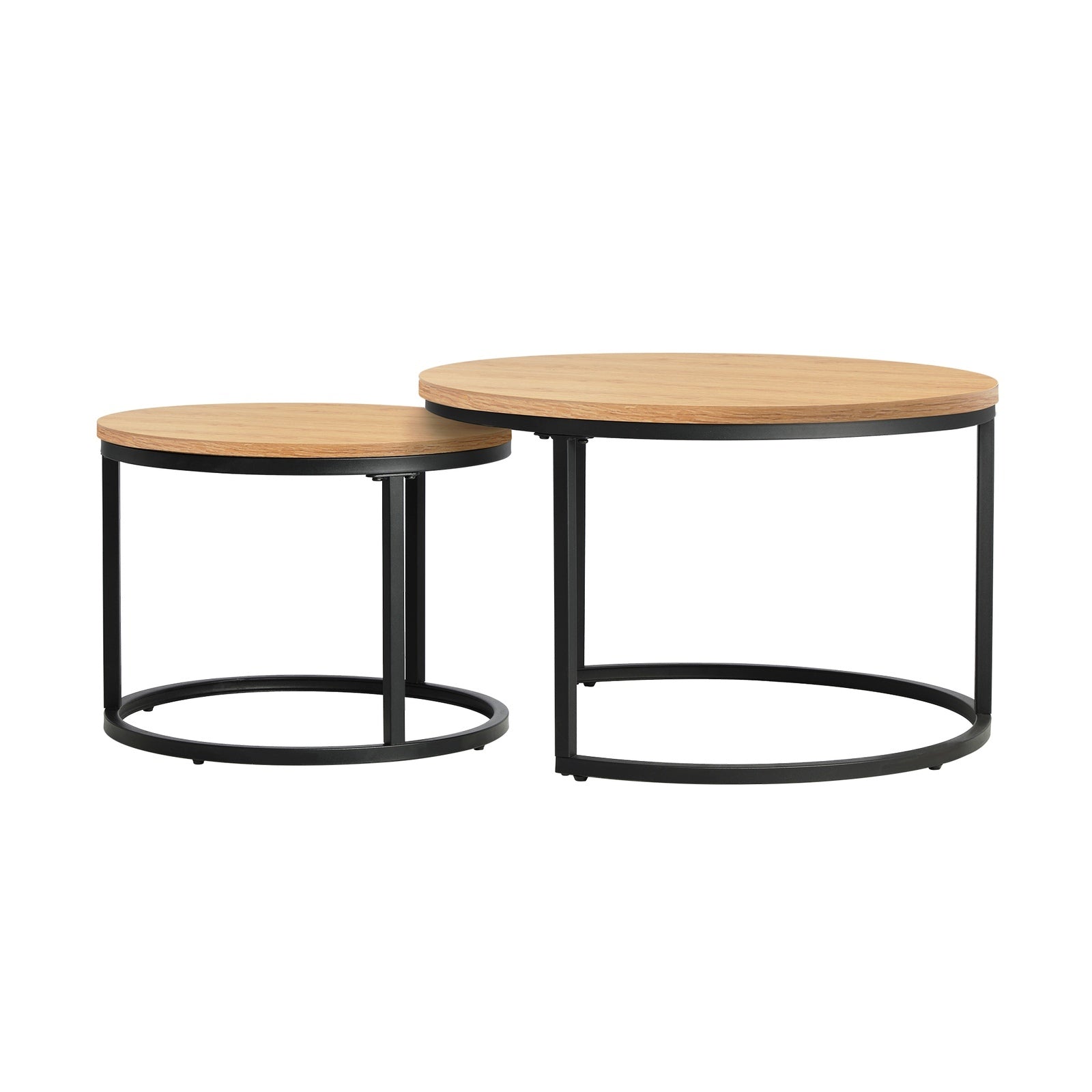 Oikiture Set of 2 Coffee Table Round Nesting Side End Table Natural - Sunyee