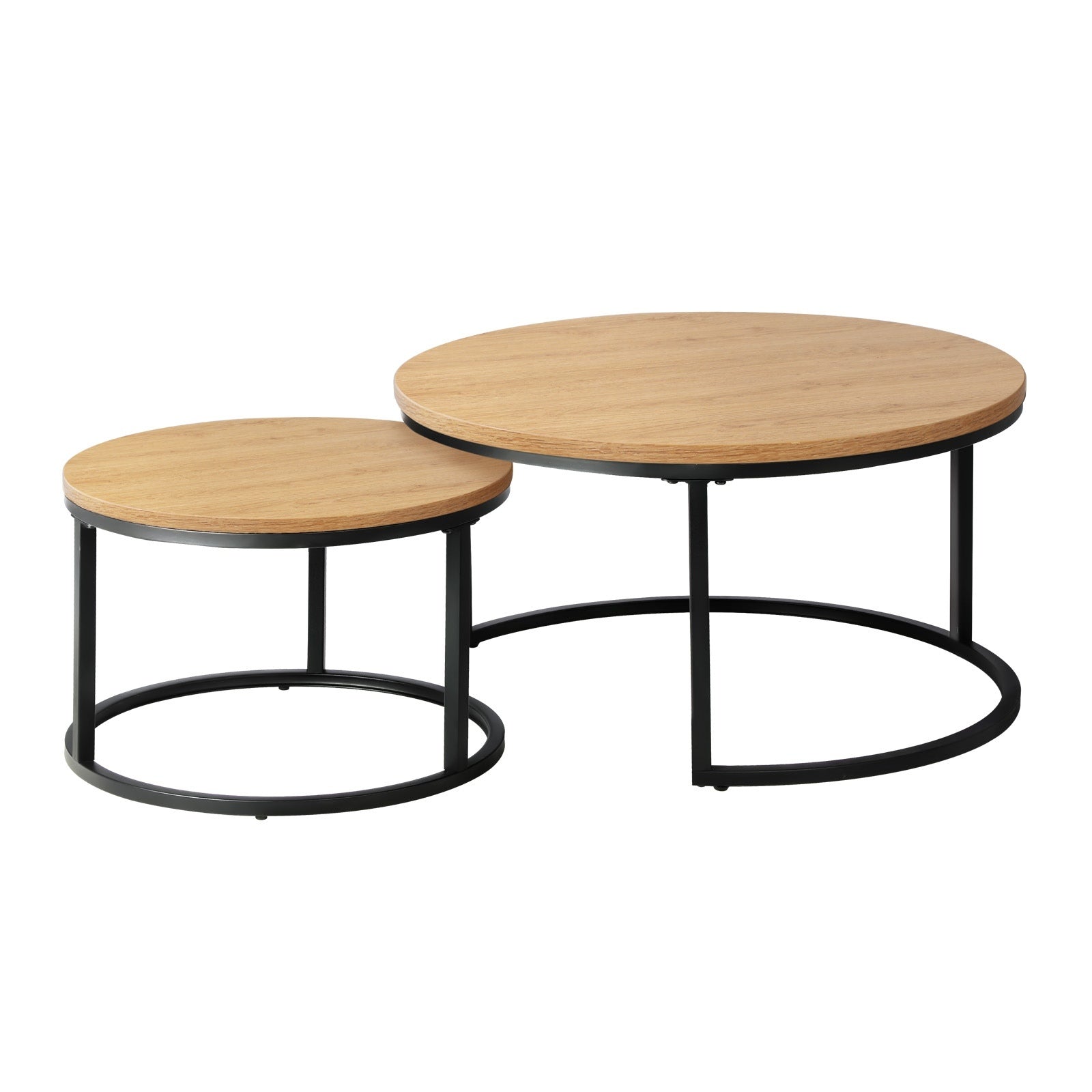 Oikiture Set of 2 Coffee Table Round Nesting Side End Table Natural - Sunyee