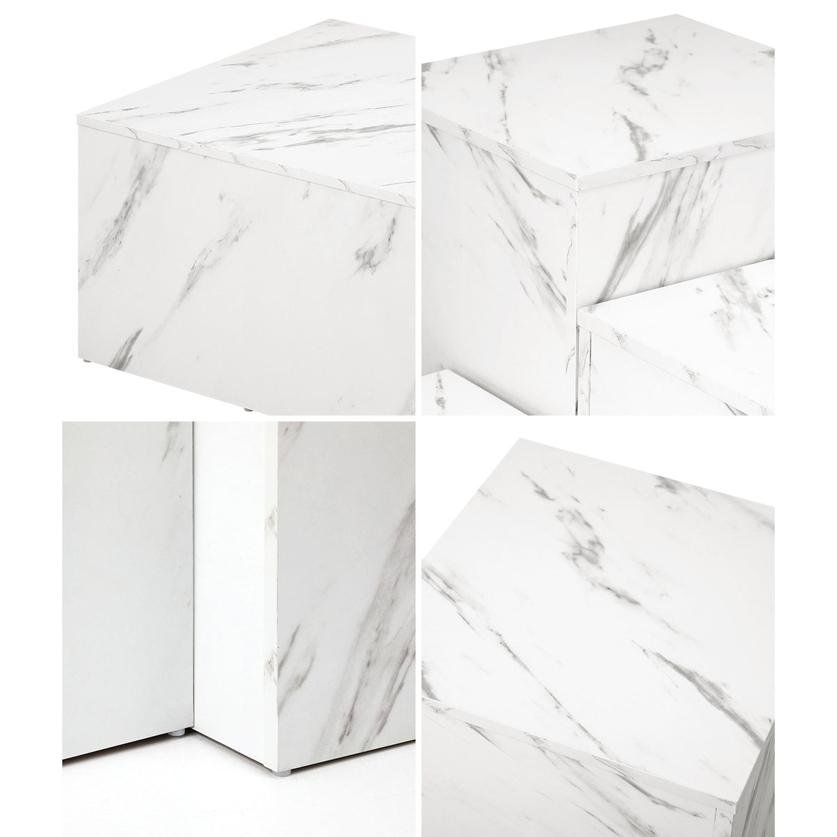 Oikiture Coffee Table Set of 3 Side Tables Sofa Cafe Desk Marble Effect White - Sunyee