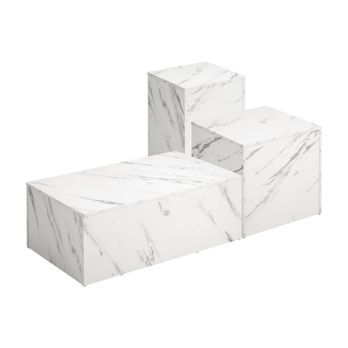 Oikiture Coffee Table Set of 3 Side Tables Sofa Cafe Desk Marble Effect White - Sunyee