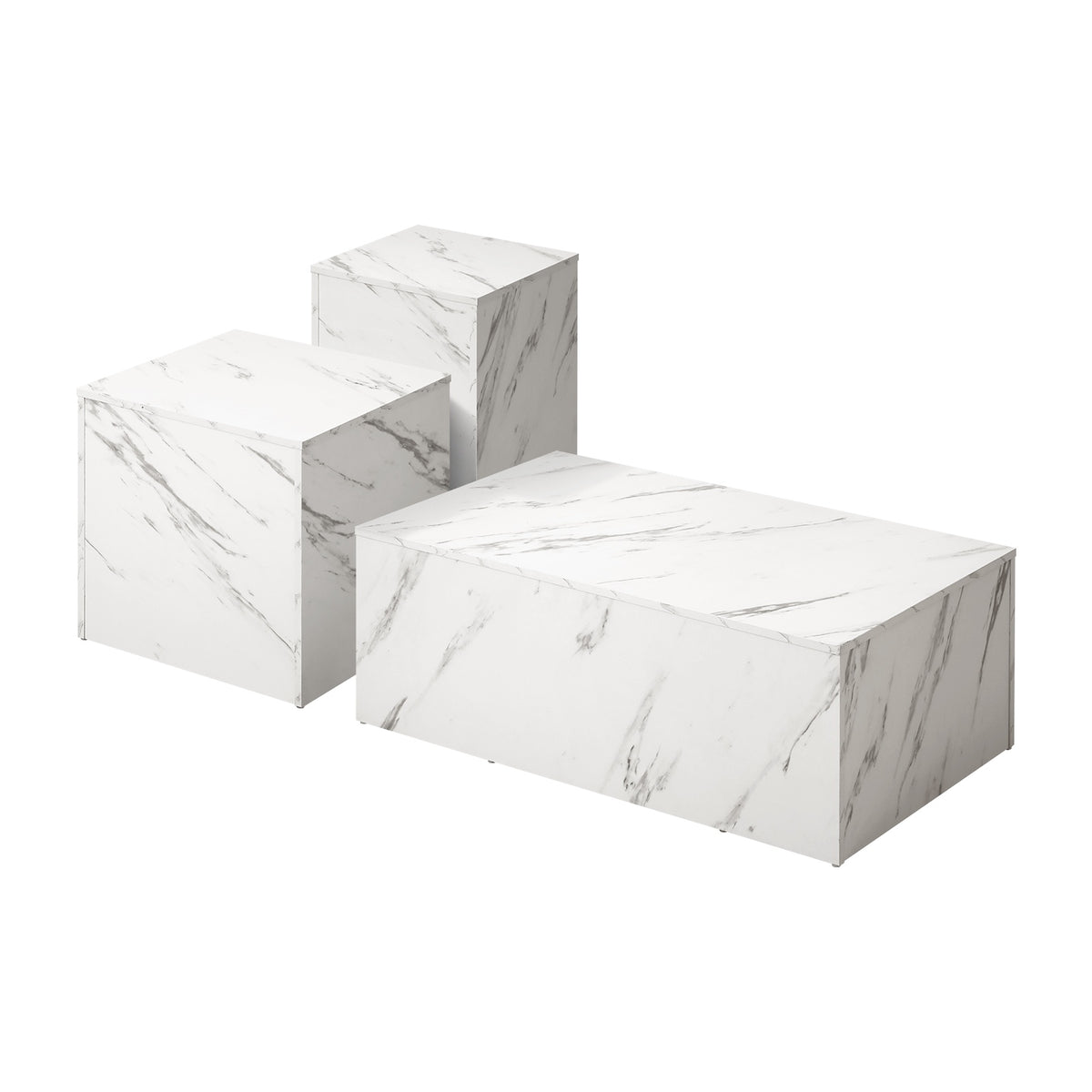 Oikiture Coffee Table Set of 3 Side Tables Sofa Cafe Desk Marble Effect White - Sunyee
