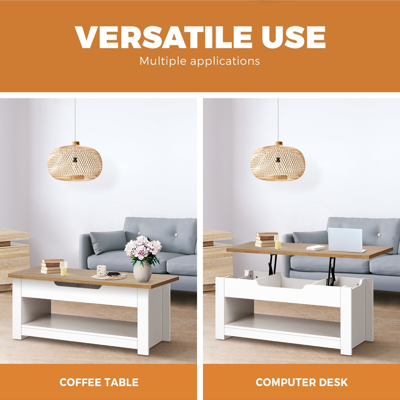 Oikiture Coffee Table Lift Up Top Modern Tables Hidden Storage Shelf Display - Sunyee