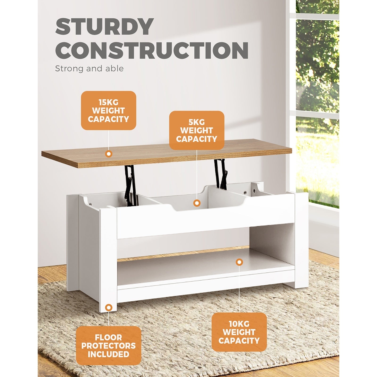 Oikiture Coffee Table Lift Up Top Modern Tables Hidden Storage Shelf Display - Sunyee