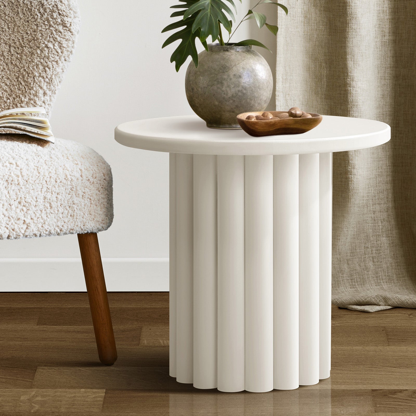 Oikiture Coffee Table Side End Tables Sofa Desk Bedside Nightstand Round White - Sunyee