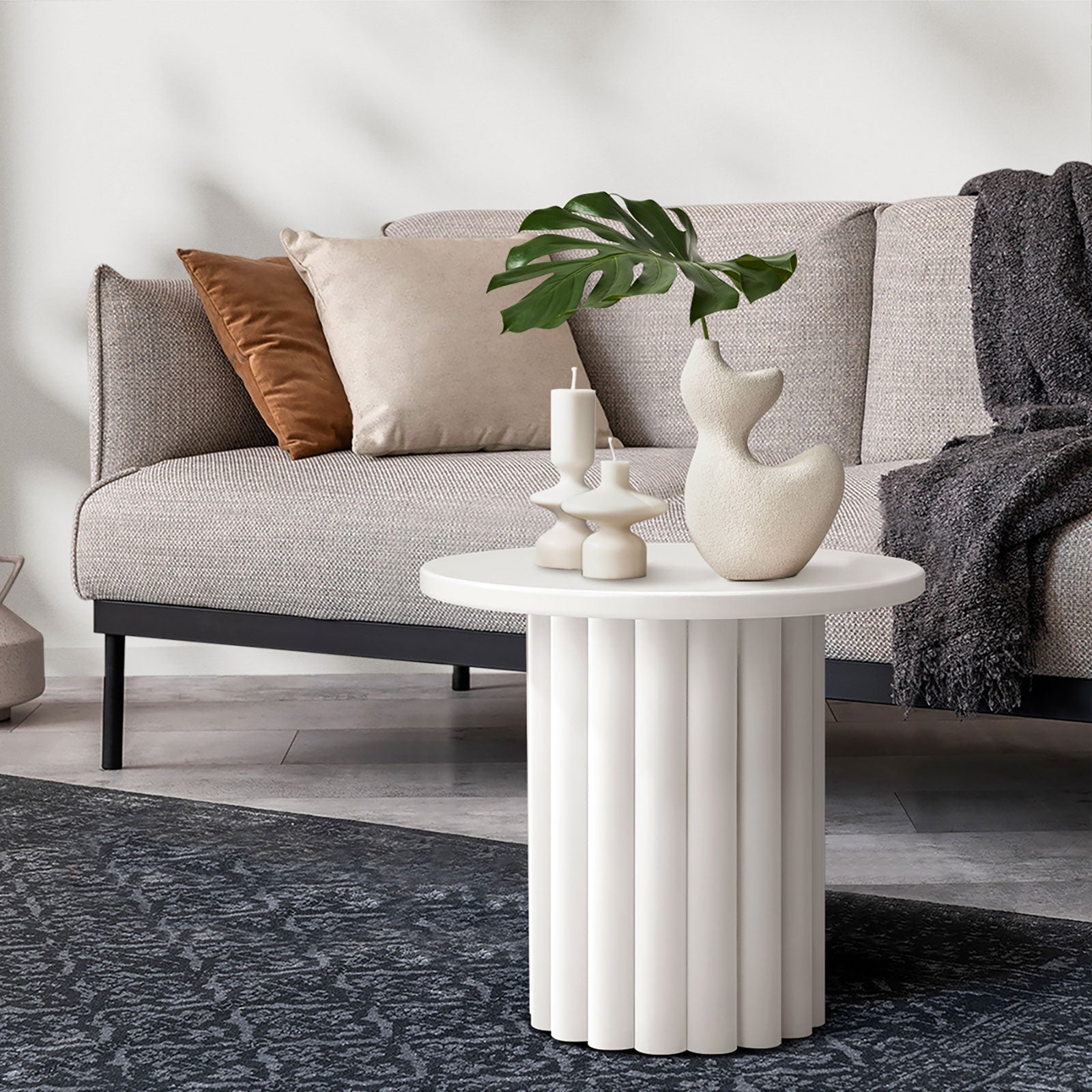 Oikiture Coffee Table Side End Tables Sofa Desk Bedside Nightstand Round White - Sunyee