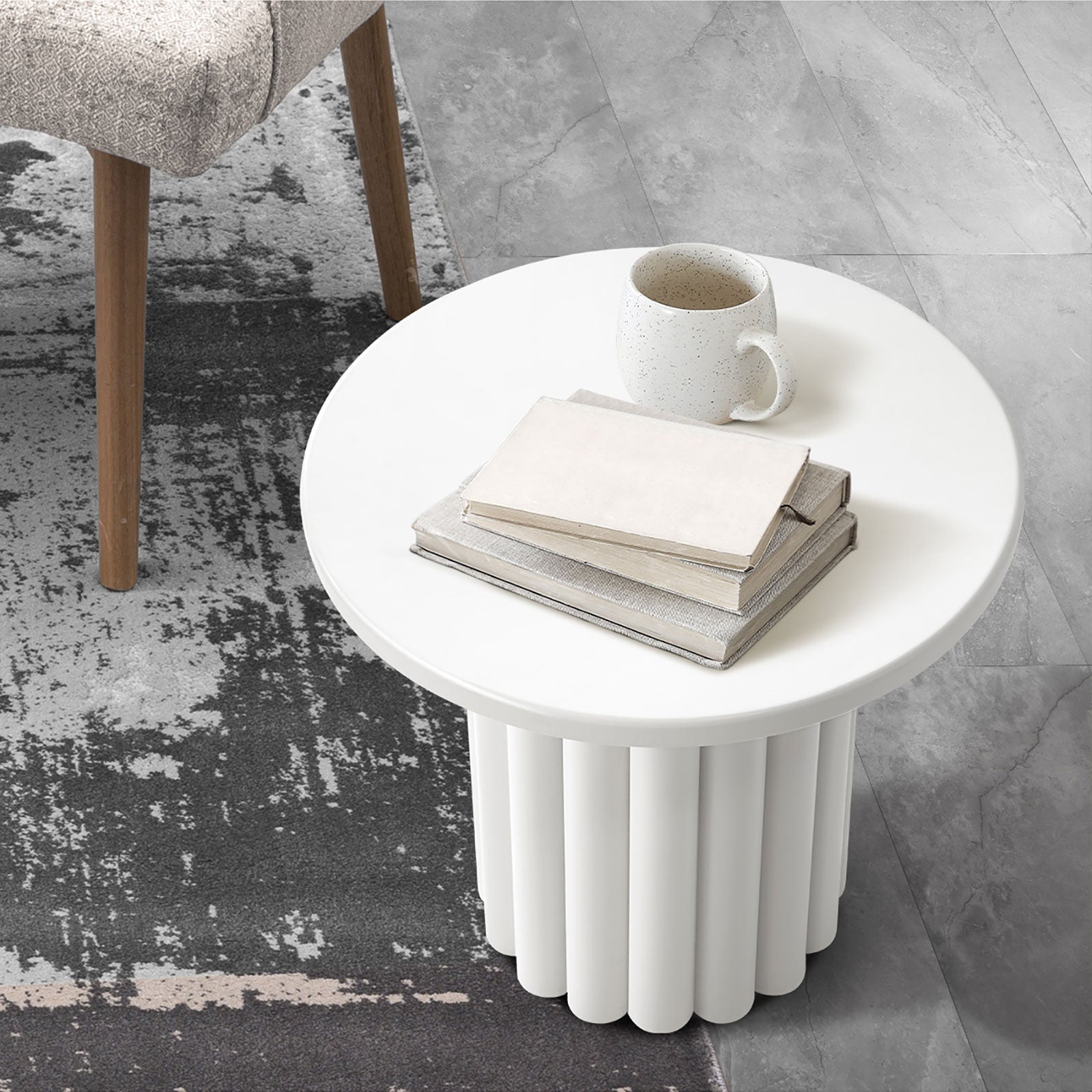 Oikiture Coffee Table Side End Tables Sofa Desk Bedside Nightstand Round White - Sunyee