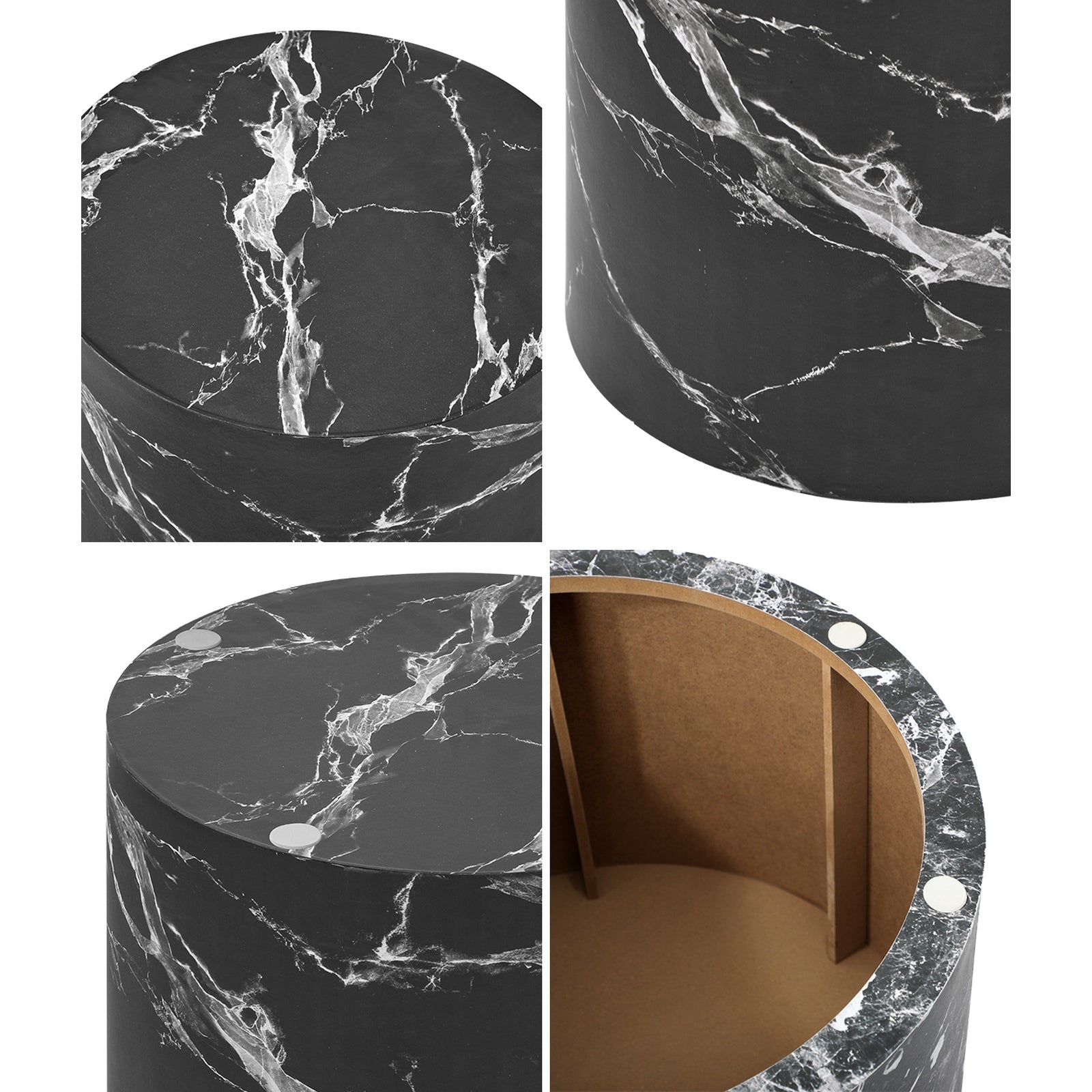 Oikiture Coffee Table Set of 2 Round Side Tables Sofa Cafe Marble Effect Black - Sunyee