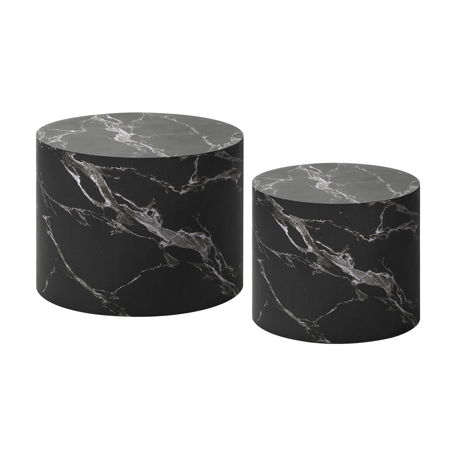 Oikiture Coffee Table Set of 2 Round Side Tables Sofa Cafe Marble Effect Black - Sunyee