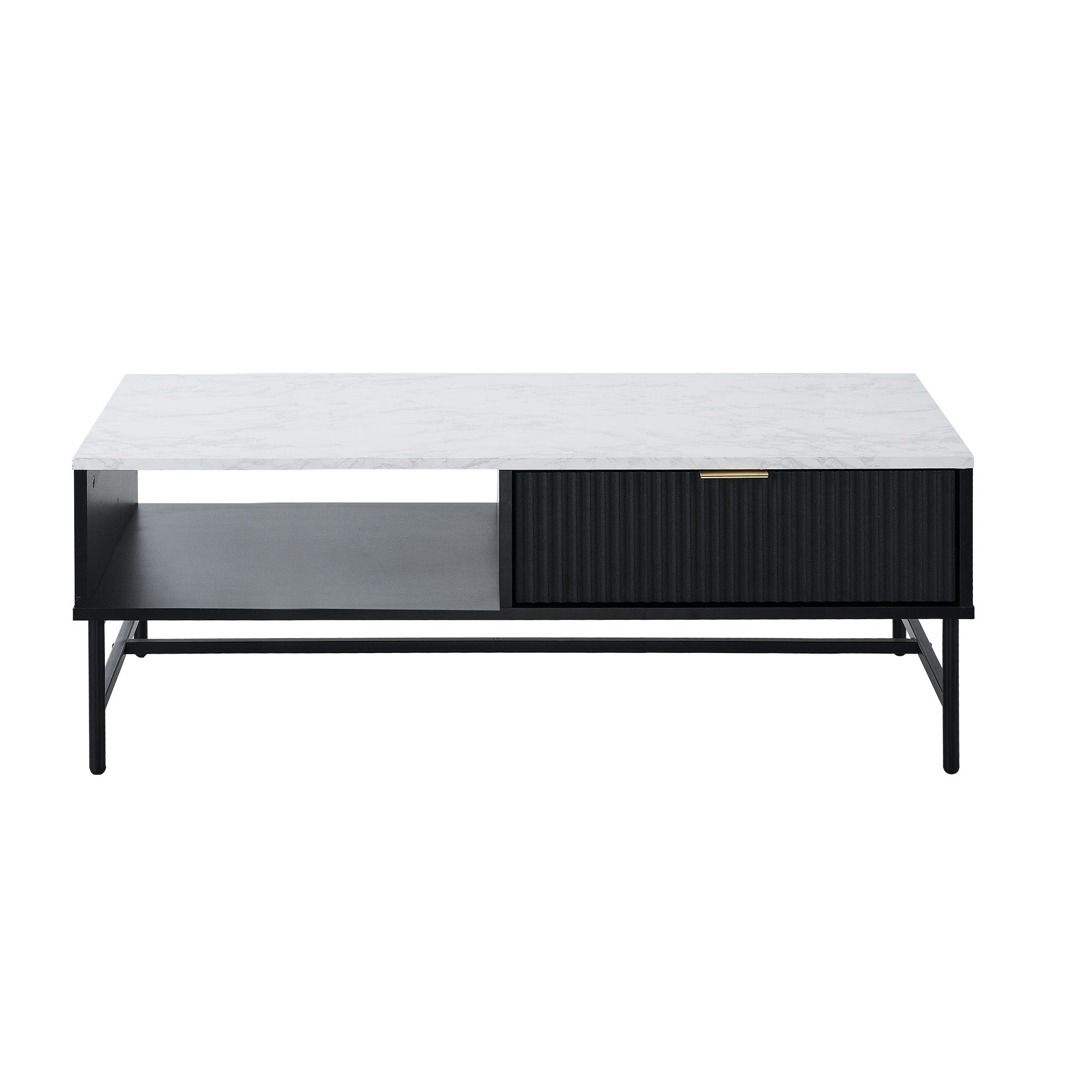 Oikiture Coffee Table 1 Drawer Sofa End Table Storage Shelf Black and White - Sunyee