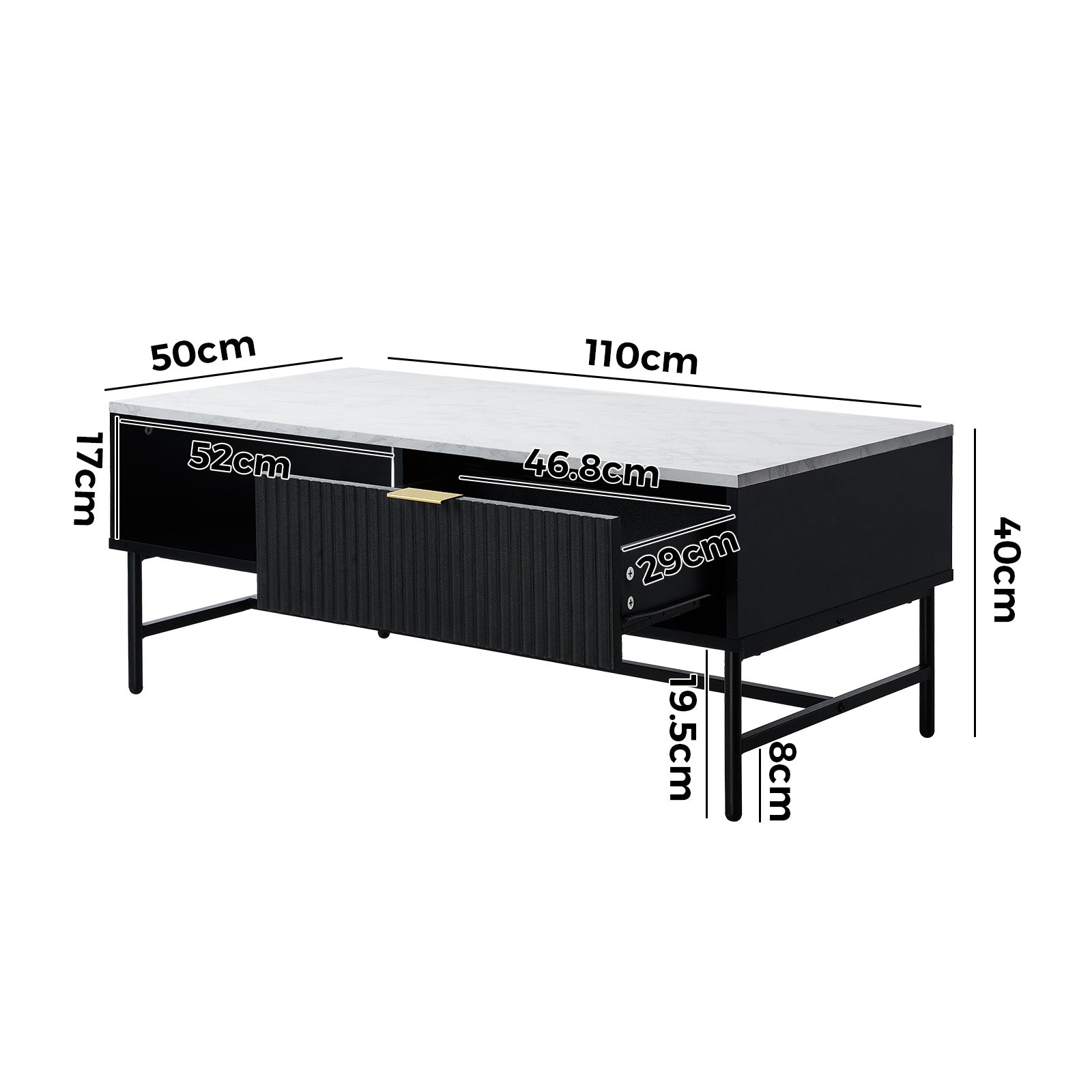 Oikiture Coffee Table 1 Drawer Sofa End Table Storage Shelf Black and White - Sunyee