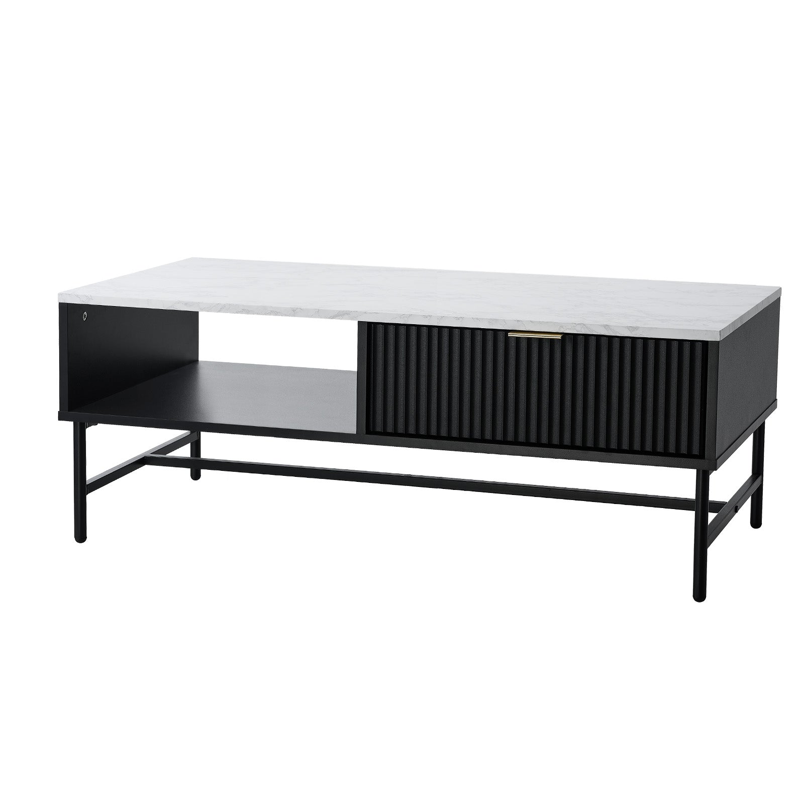 Oikiture Coffee Table 1 Drawer Sofa End Table Storage Shelf Black and White - Sunyee