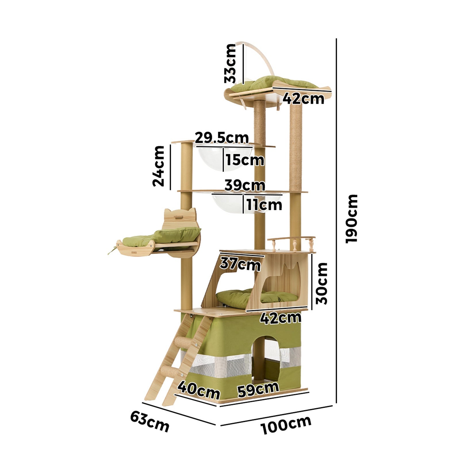 Alopet Cat Tree Tower Scratching Post Scratcher Condo House Bed Furniture 190cm - Sunyee