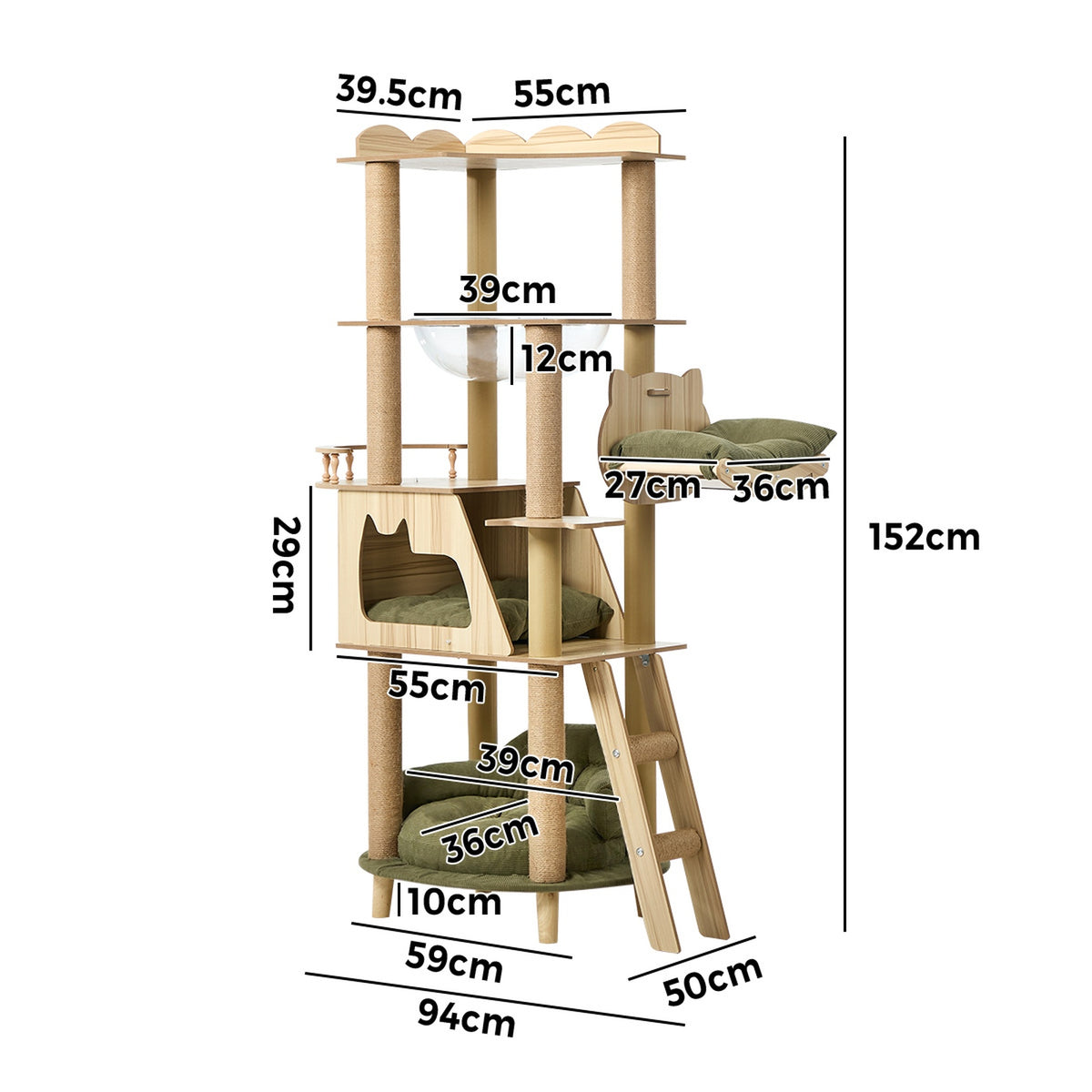 Alopet 152cm Cat Tree Tower Sofa Bed Condo Clear Capsule Bowl Scratch Post